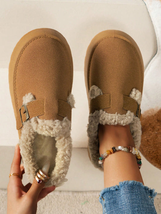 Women's Height Increasing Slipper-Style Outdoor Fashionable Furry Shoes, Wedge Heel & Thick Sole