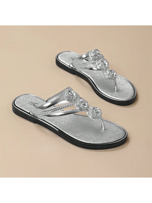 Women Sandals, Flat Shoes, Outer Slippers, Summer Flats, Three Flowers Decoration, Home Indoor Slippers, Sandals Female Beach