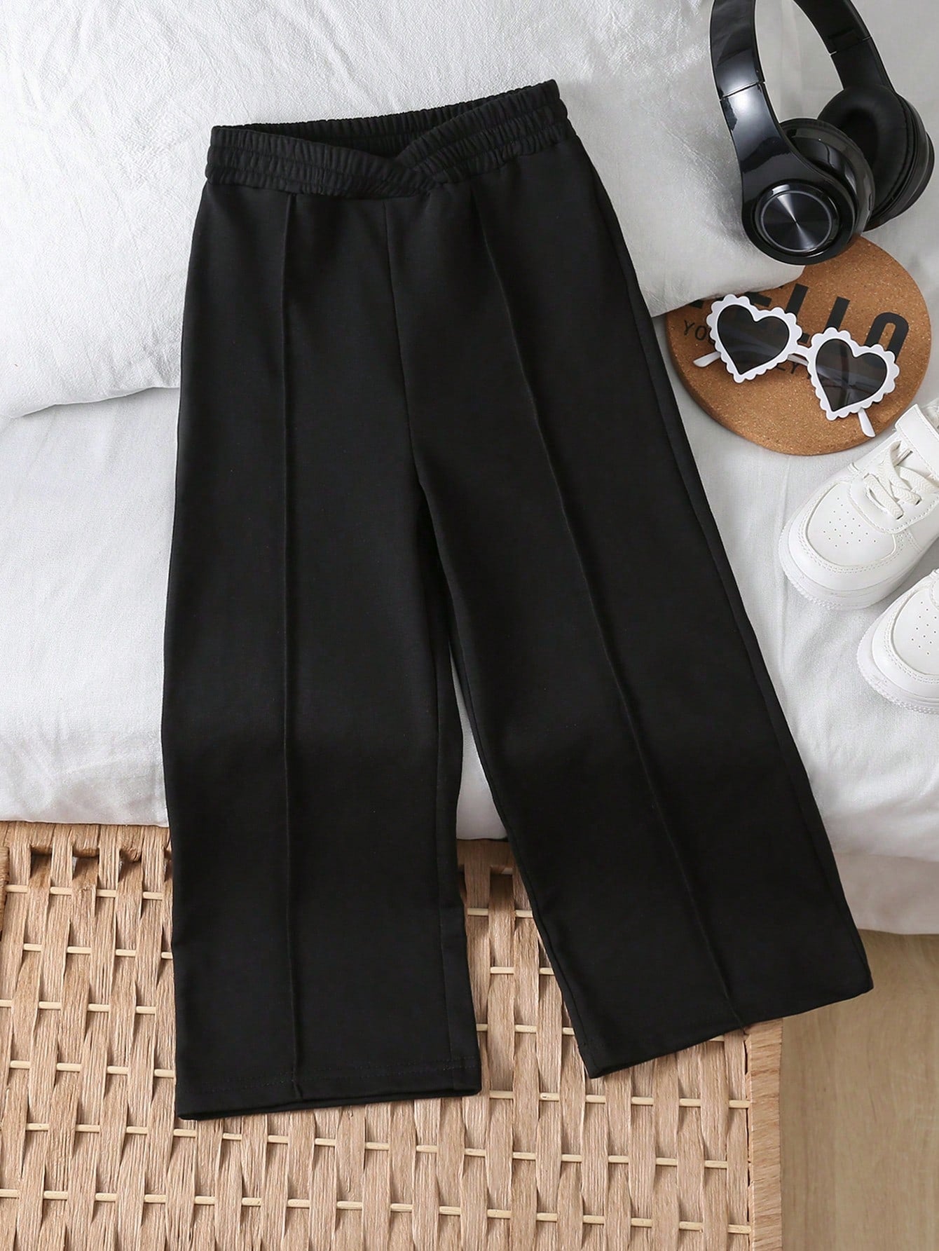 Young Girl Elastic Waist Solid Color Casual Daily Wear Sports Pants