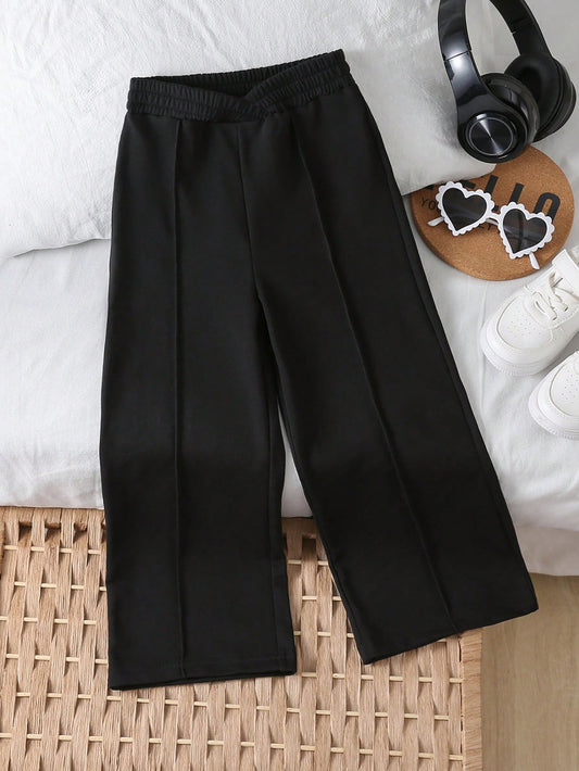 Young Girls Solid Wide Leg Pants For Dailywear