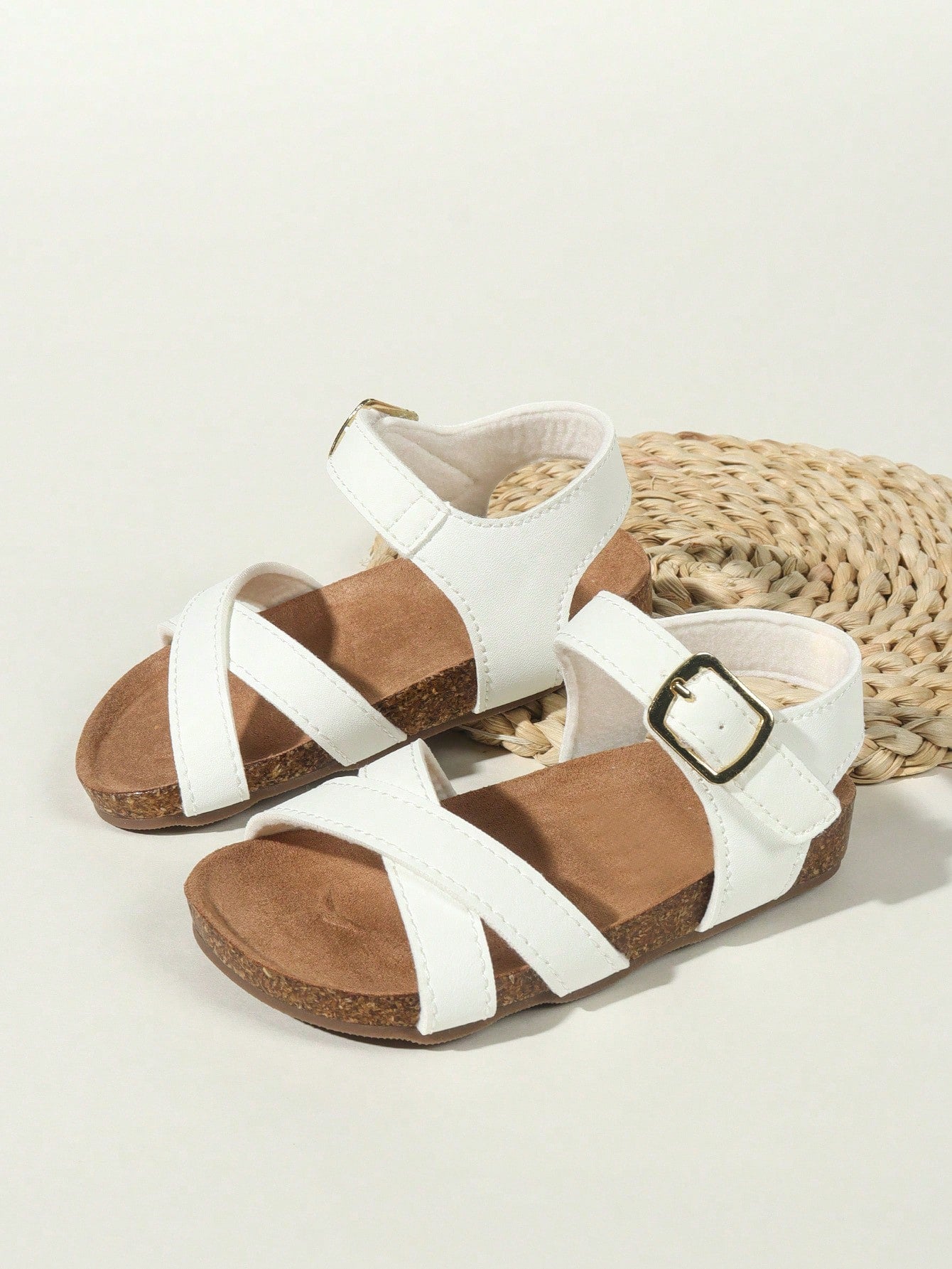 2024 Summer Versatile Girls PU Leather Roman Sandals With Back Strap Design, Soft & Breathable Anti-Slip Sole, Lightweight