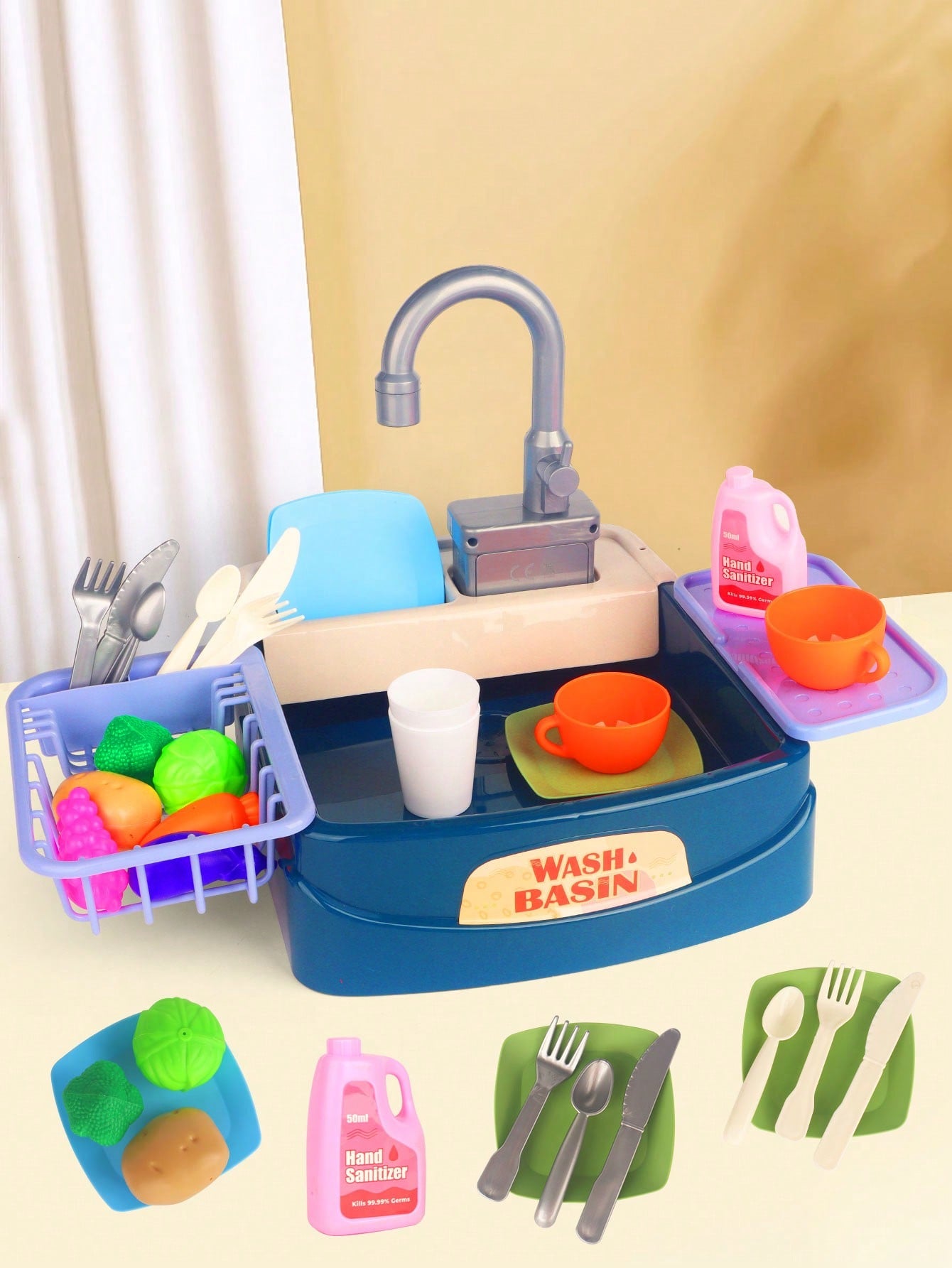 Kids' Pretend Play Simulation Dishwasher Toy, Electric Kitchen Sink With Running Water Playset For Early Education