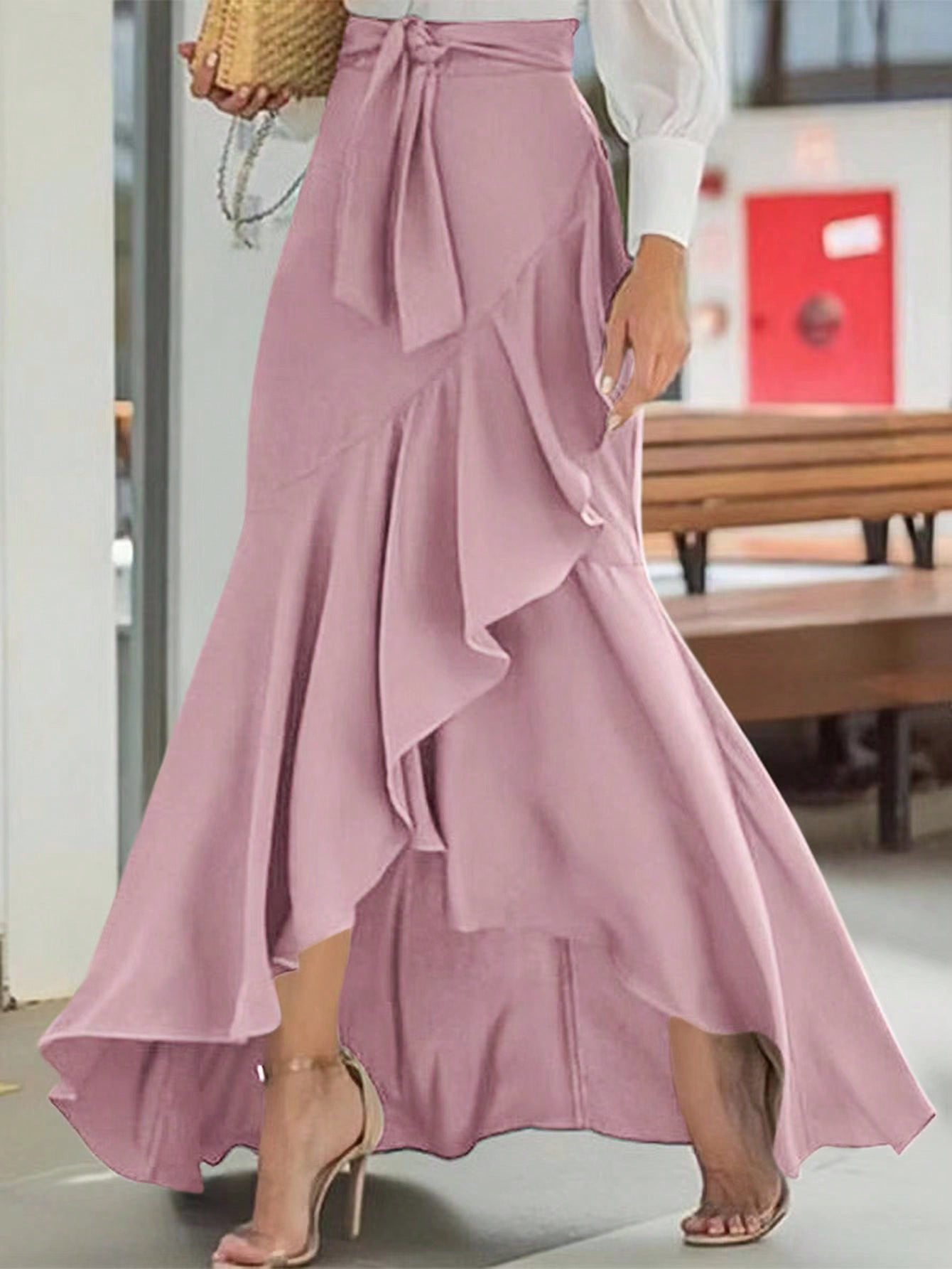 Elegant Asymmetric Hem Solid Color Summer Skirt, European And American Bestseller