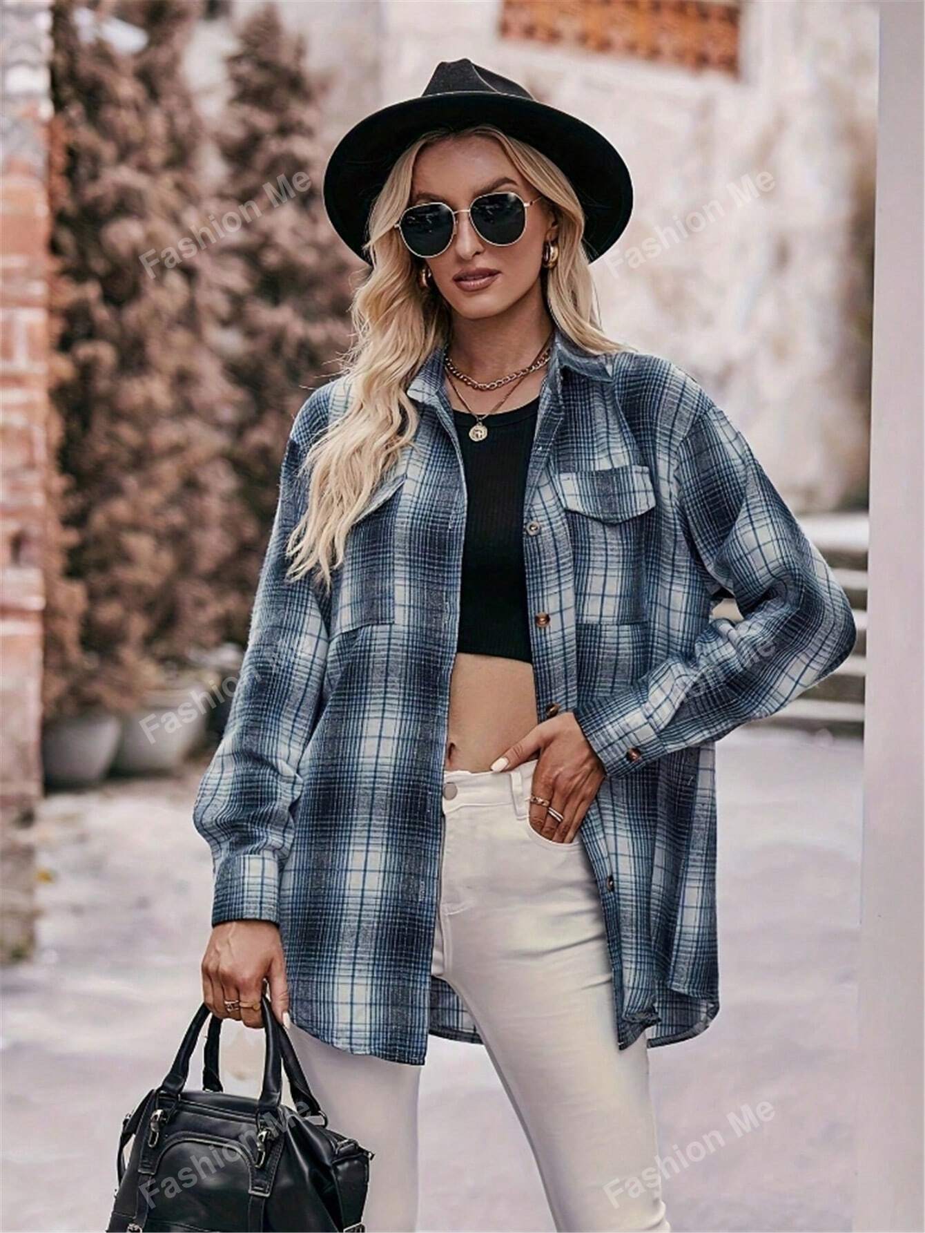 Loose-Fitting Vintage Plaid Blouse For Women's Casual Wear