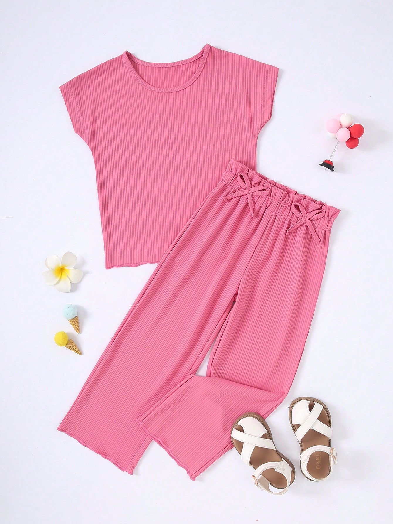 Young Girl Batwing Sleeve Tee & Paper Bag Waist Pants