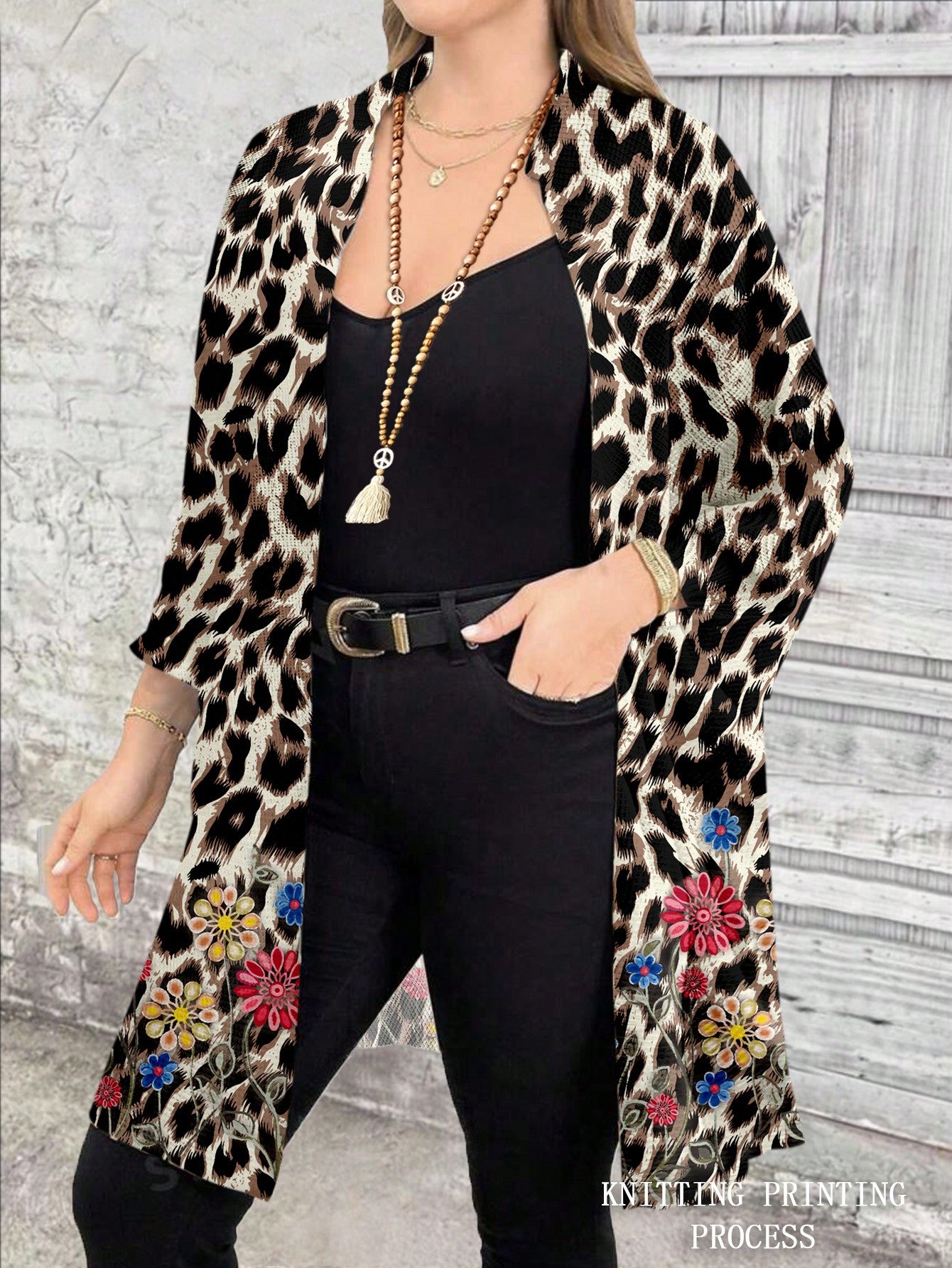 Plus Size Solid Color See-Through Sweater Cardigan With Half Sleeves