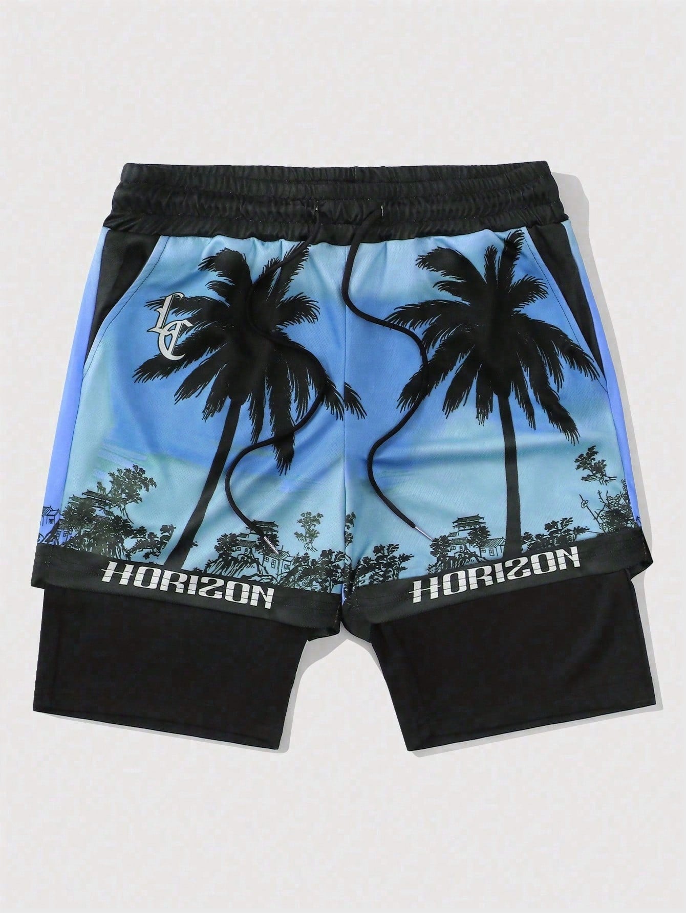 Street Life Men's 2 In 1 Beach Printed Basketball Shorts, Perfect For Daily Wear In Spring And Summer, School