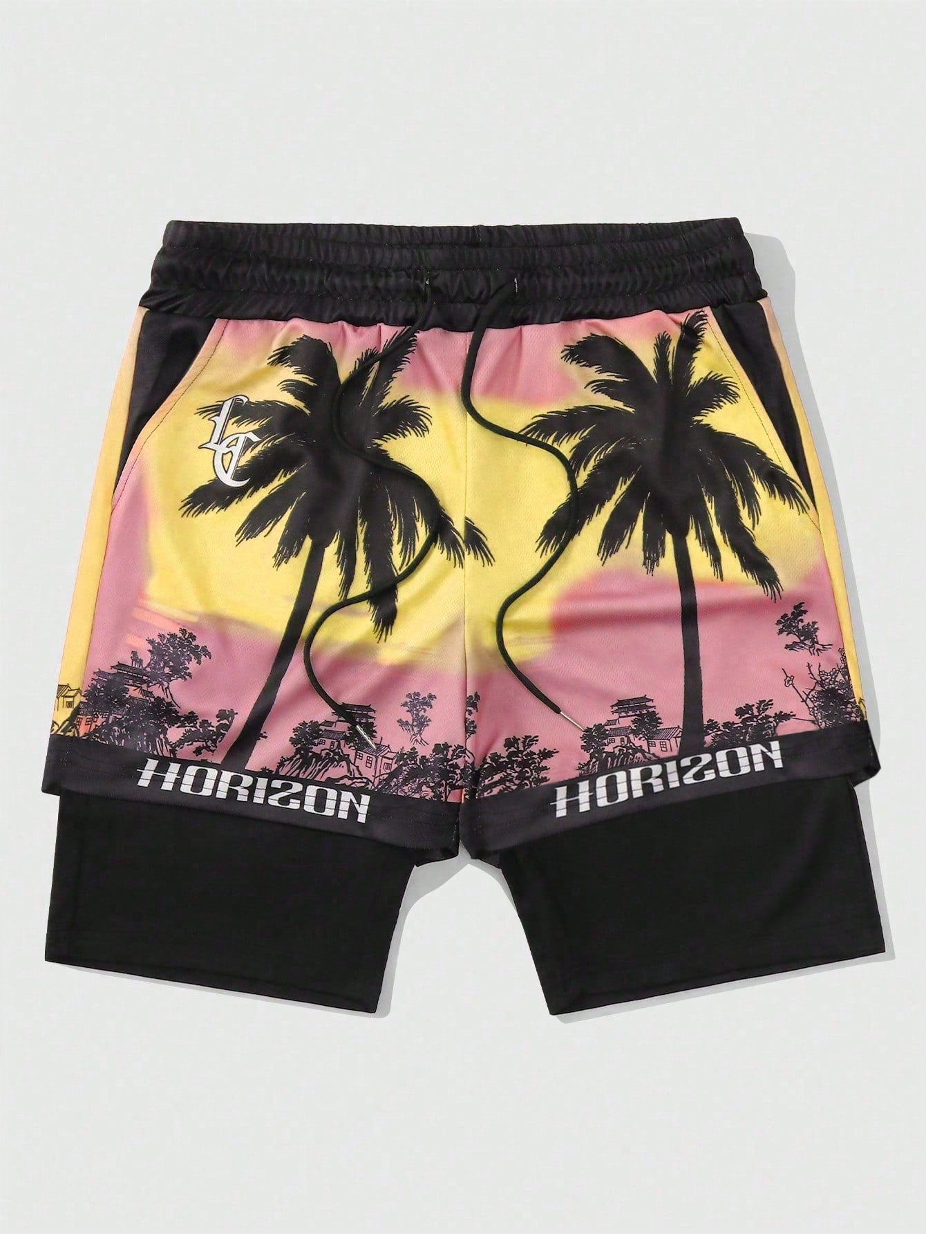 Street Life Men's 2 In 1 Beach Printed Basketball Shorts, Perfect For Daily Wear In Spring And Summer, School