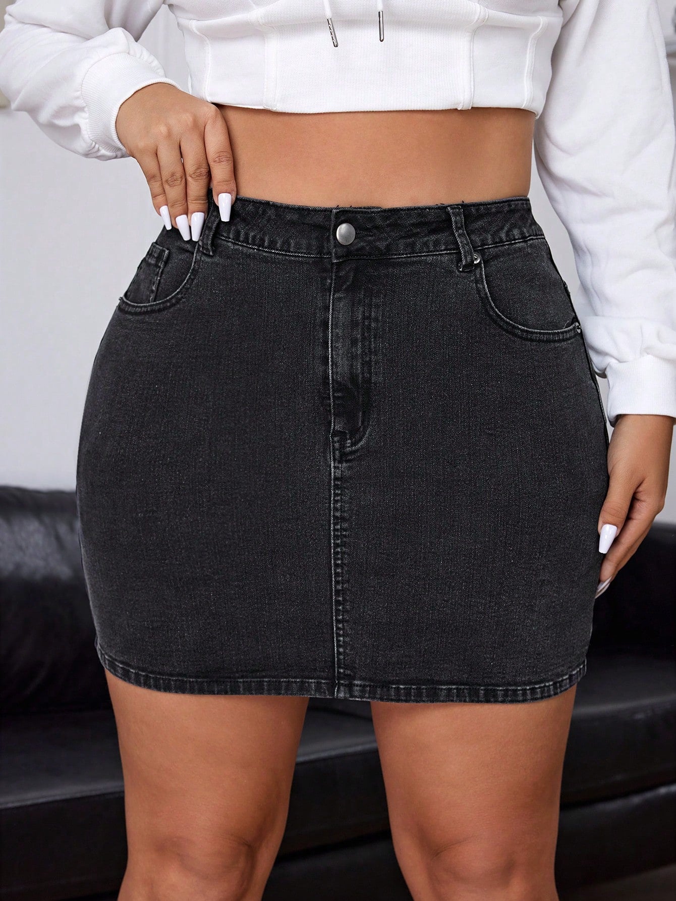 Plus High Waist Bodycon Denim Skirt