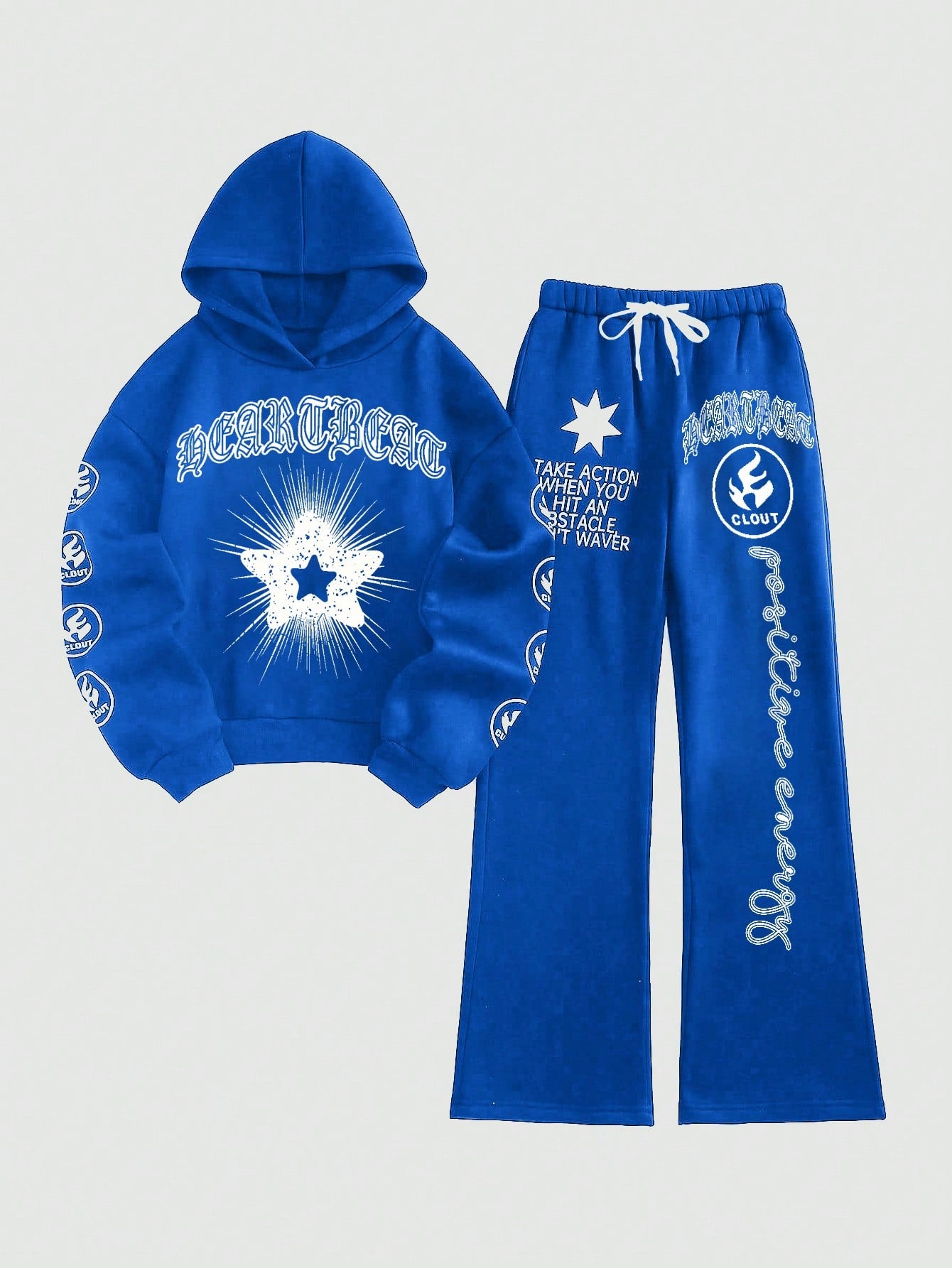 Women's Hooded Sweatshirt And Pants Set With Large Print