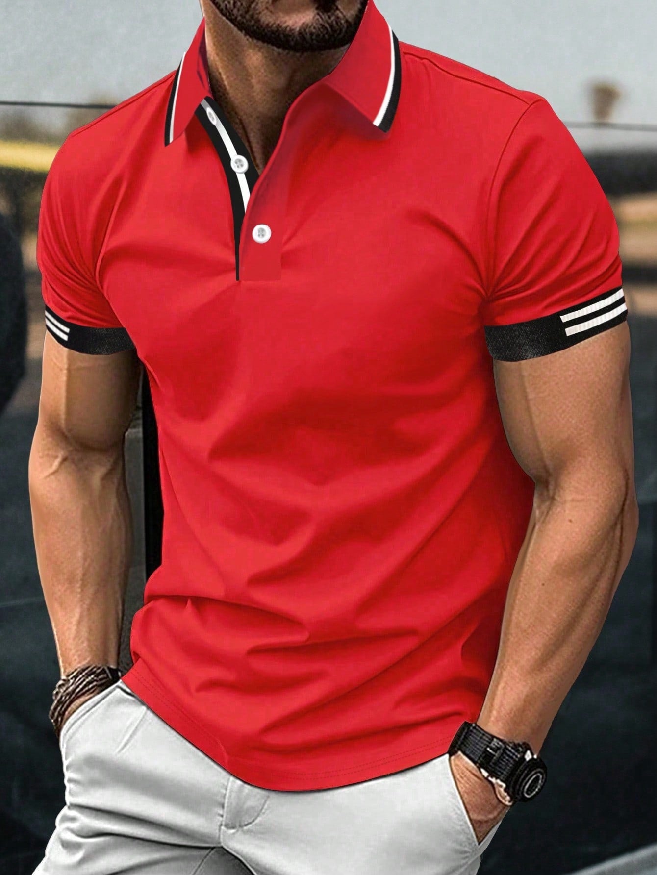 Men Striped Trim Polo Shirt