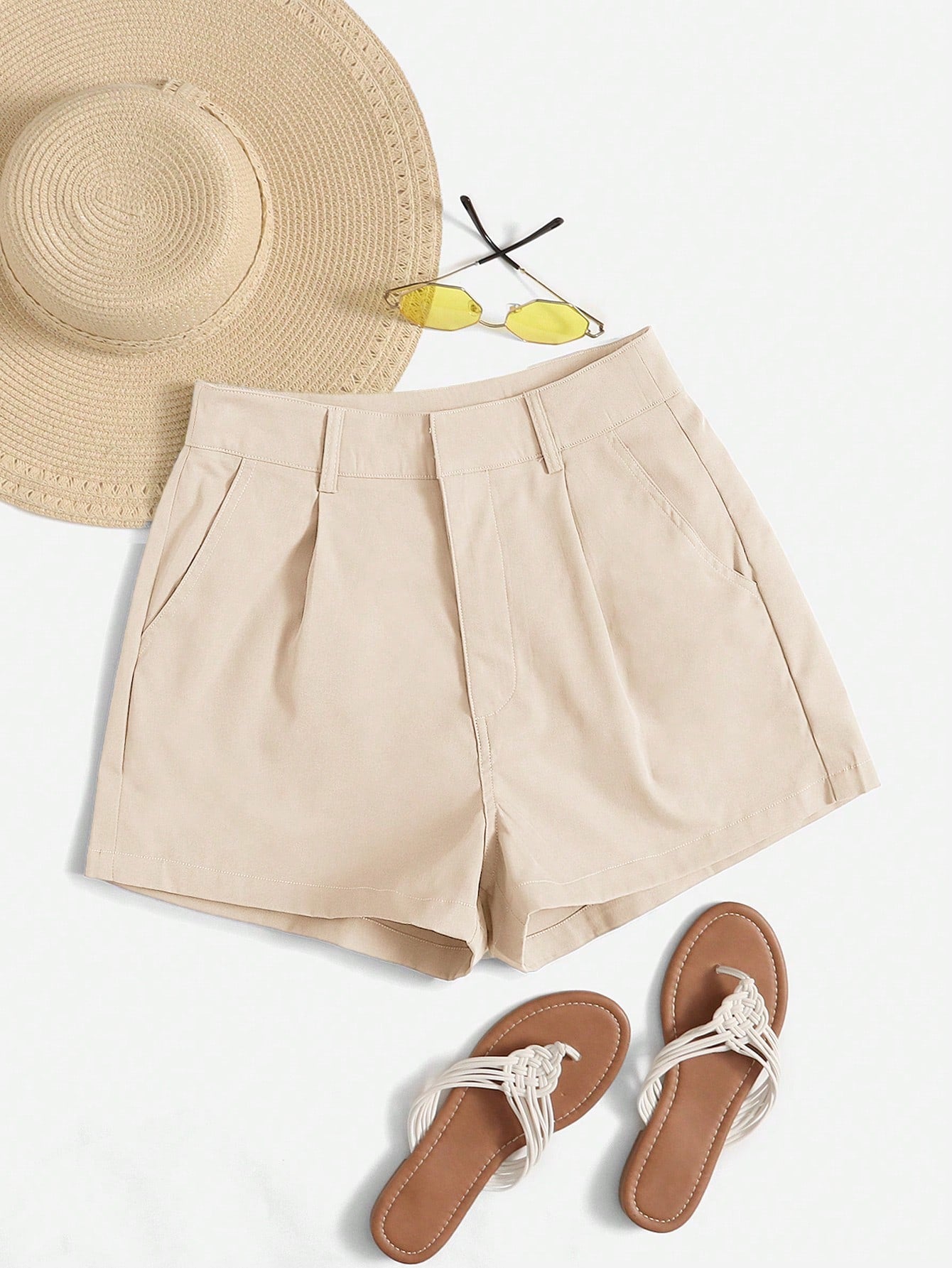 High Waist Plicated Detail Shorts