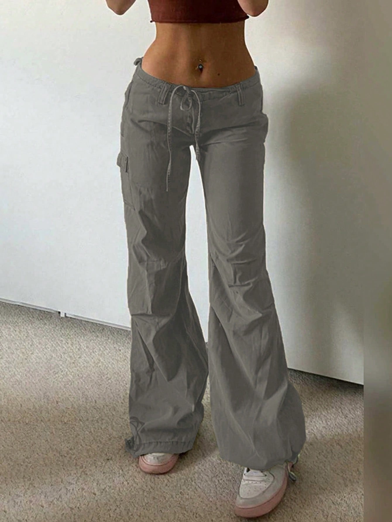 Low Waist Bow Tie Belted Cuffed Cargo Pants