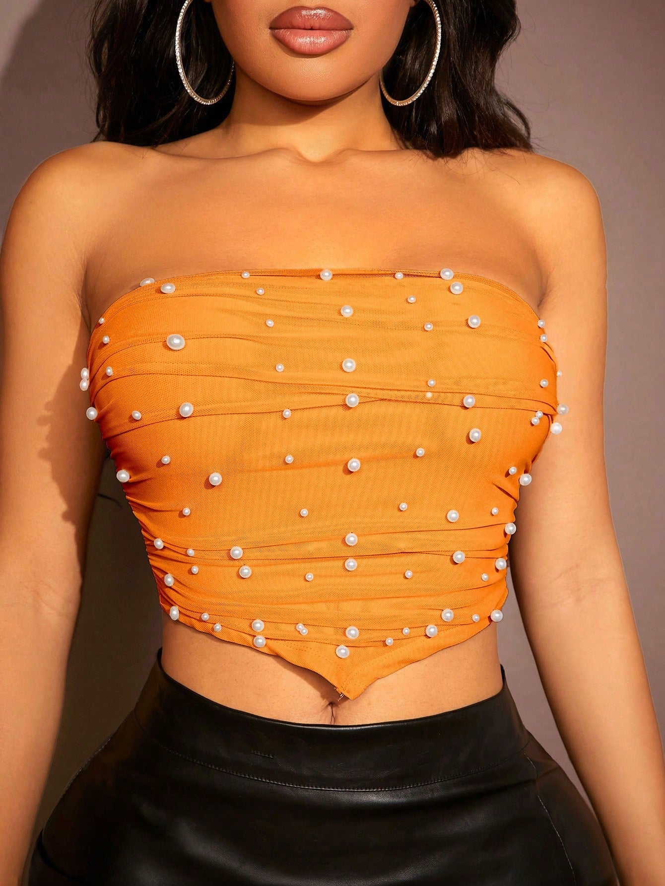 Pearls Beaded Bandana Hem Crop Tube Top