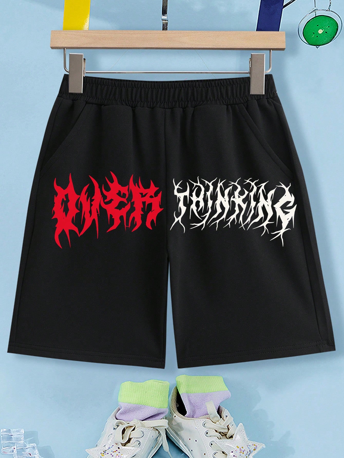 Tween Boy Elastic Waist Shorts With Letter And Cross Printed Detail