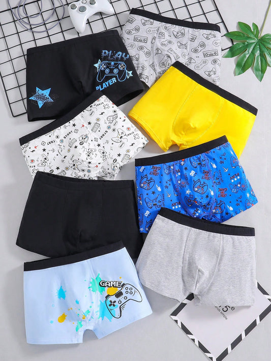 School Boy Lingerie Fun Games - 8pcs Simple Fashion Printed Cotton Boxer Briefs For Teenagers