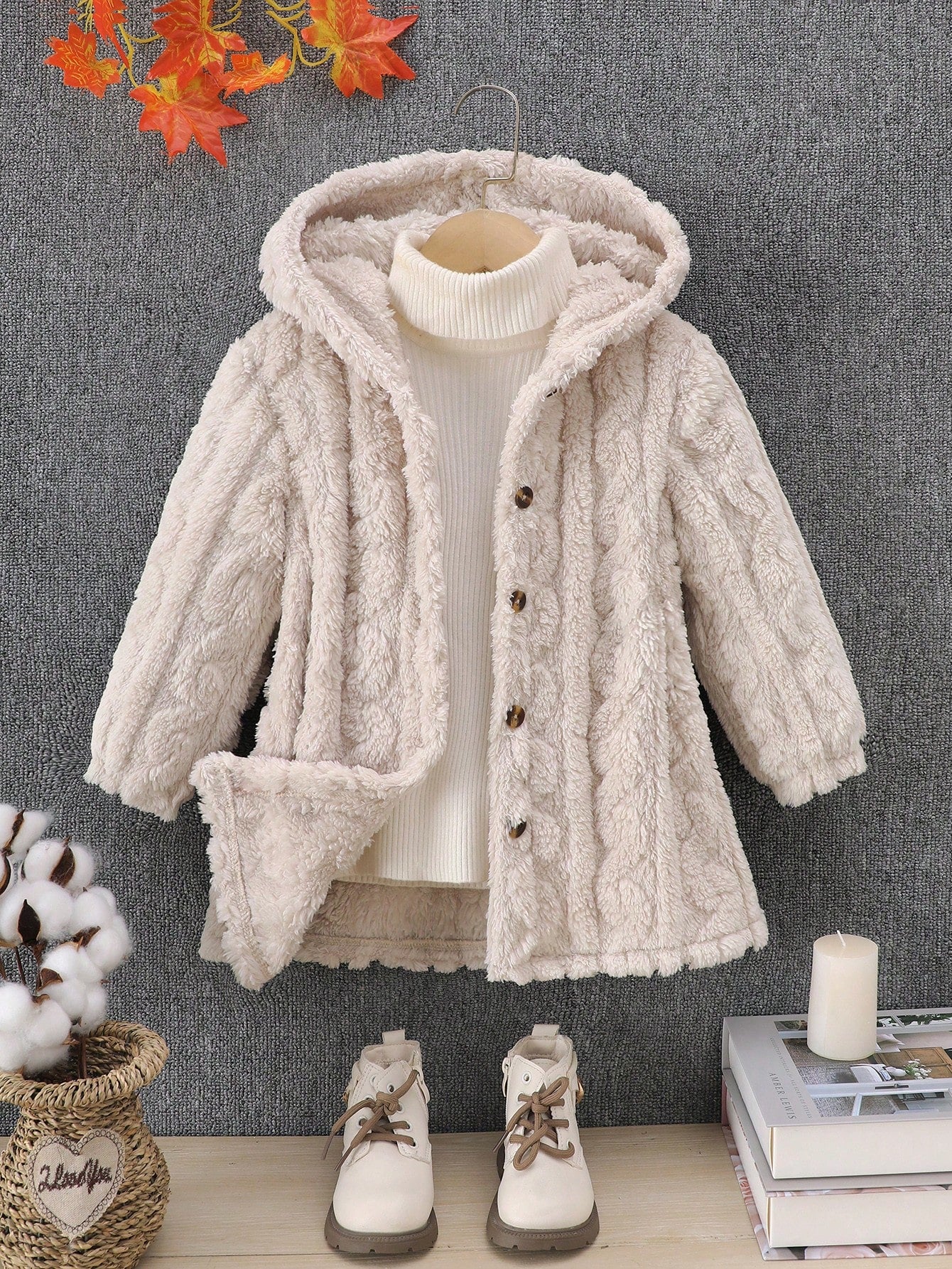 Toddler Girls Warm Fleece-Lined Hoodie Casual Jacket For Daily Wear, Autumn/Winter