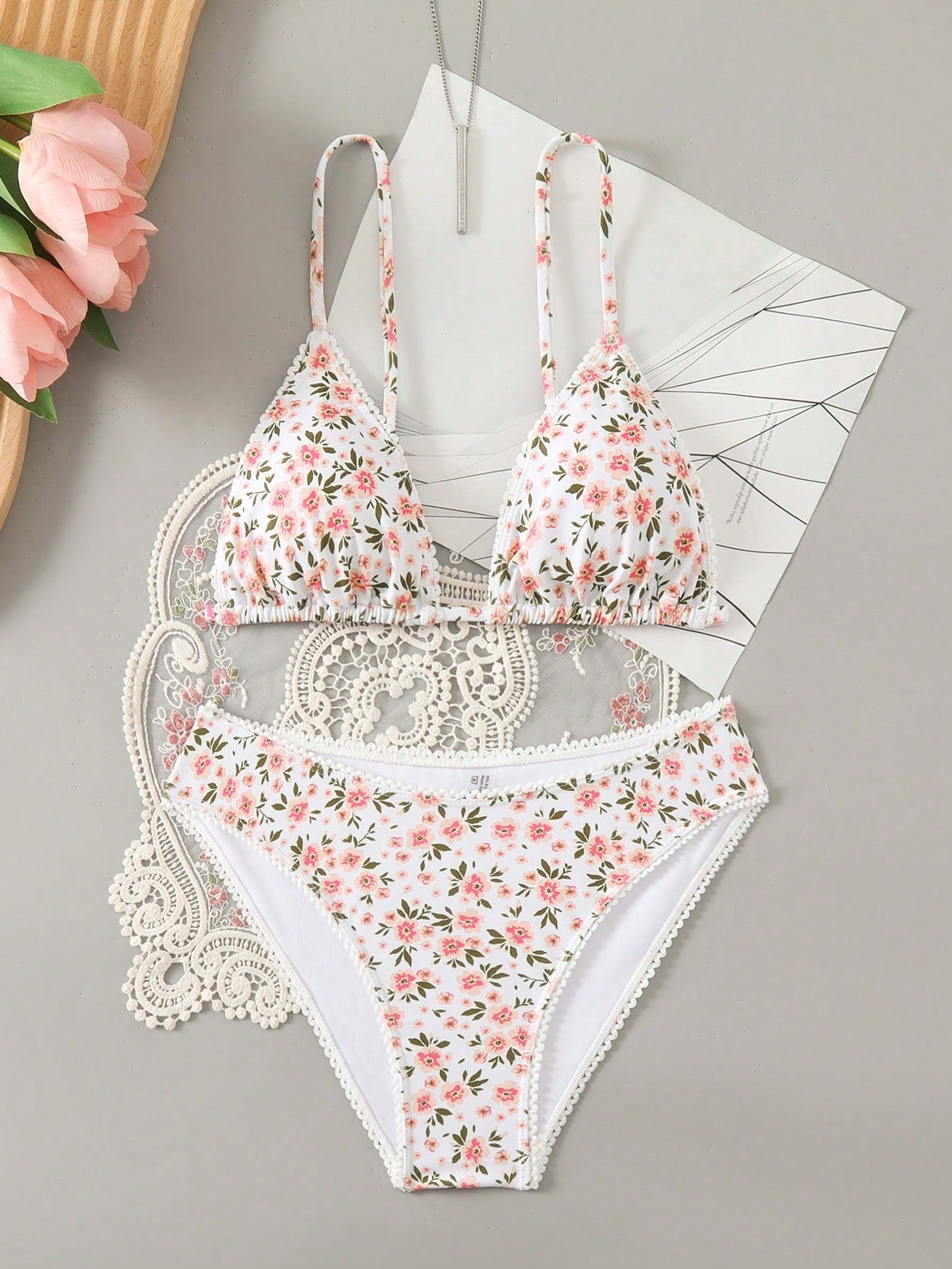 Swim Mod Women Ditsy Floral Sexy Bikini Set For Beach Vacation,Summer Beach