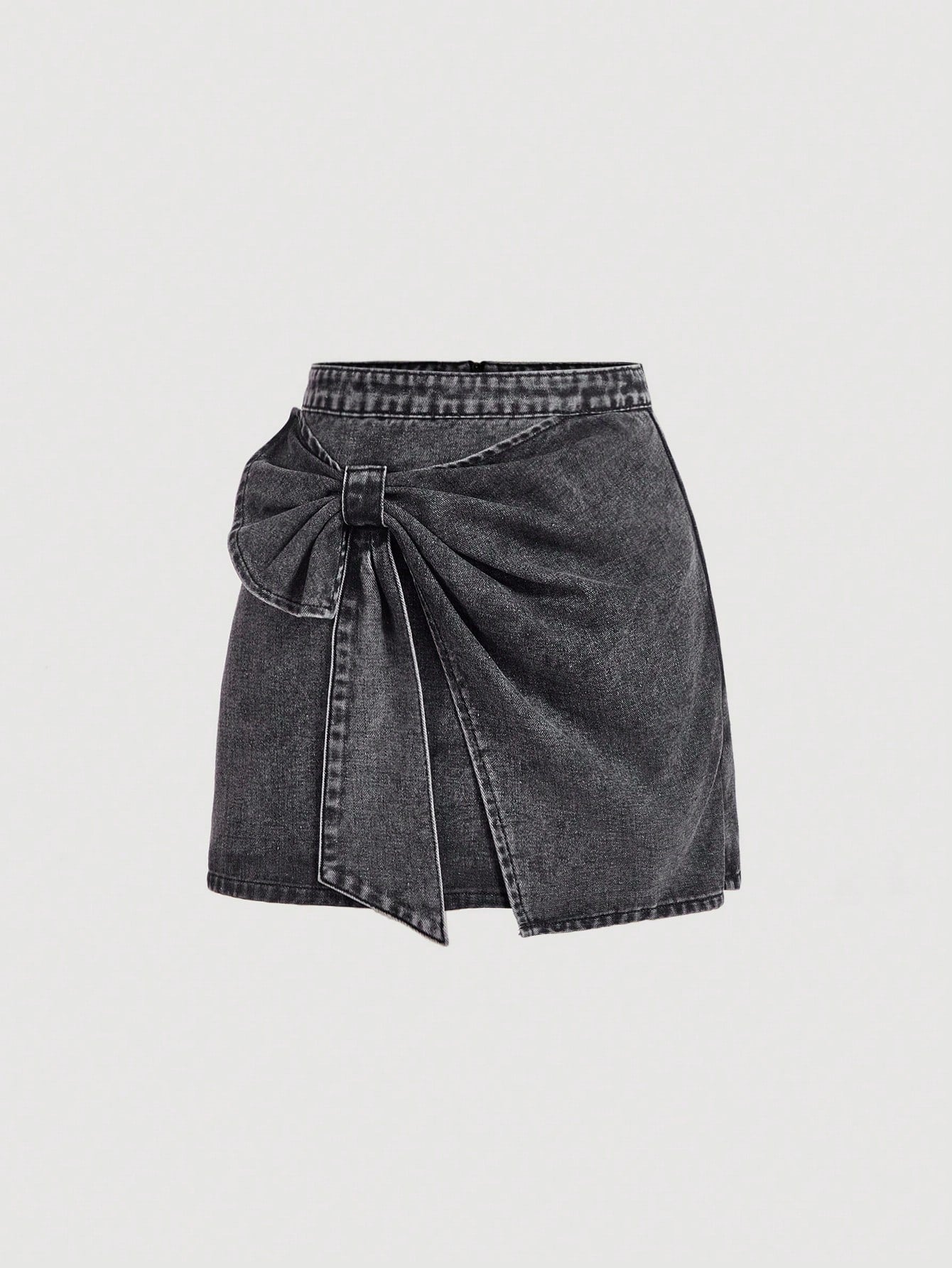 High-Waisted Blue Denim Mini Skirt With Bowknot Decoration For Women