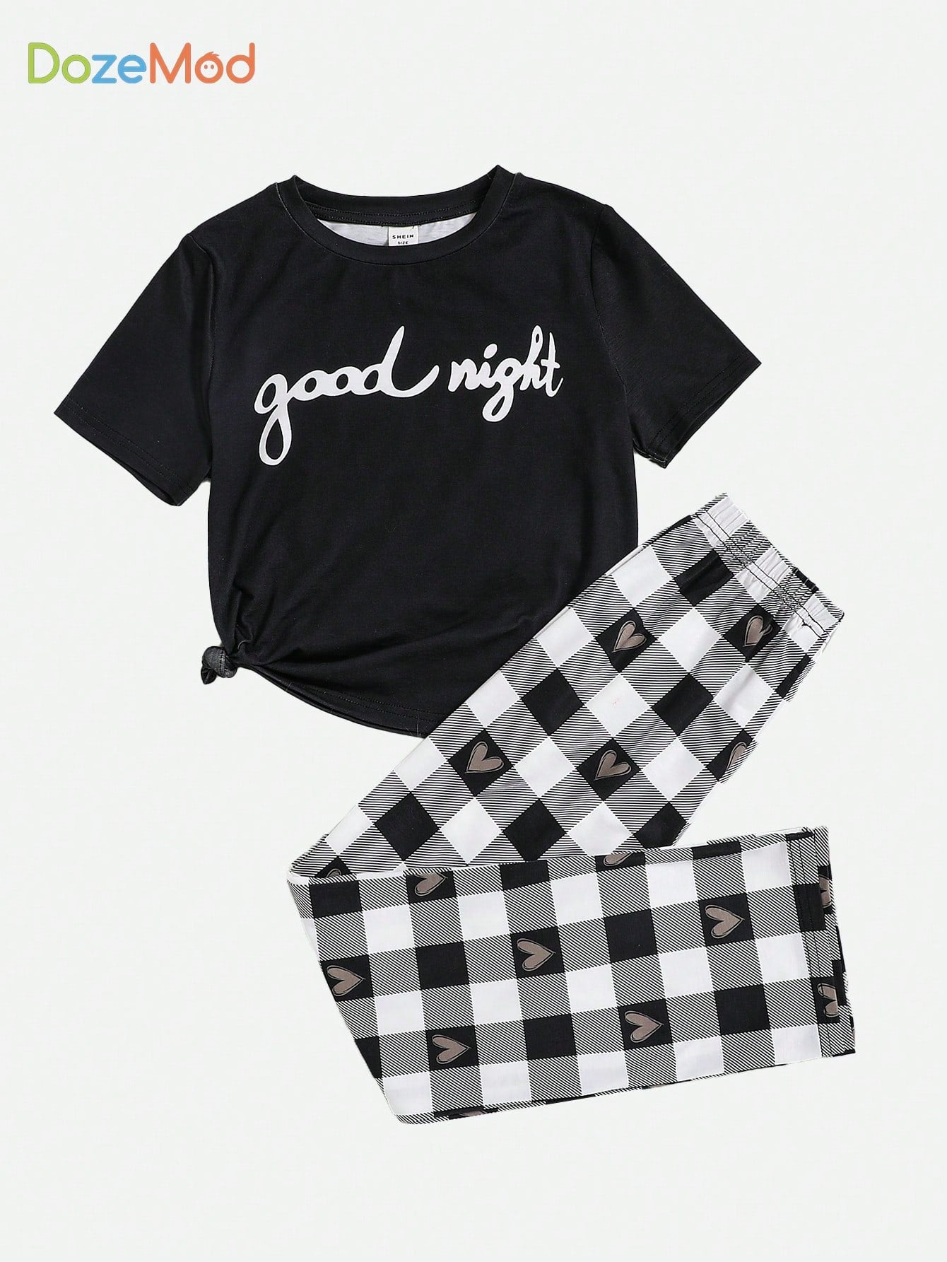 Tween Girl Slogan Graphic Tee & Heart Print Pants