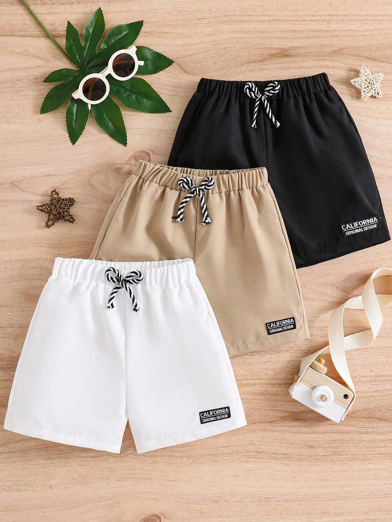 Tween Boy Three-Piece Set Of Letter Pattern Drawstring Waist Shorts