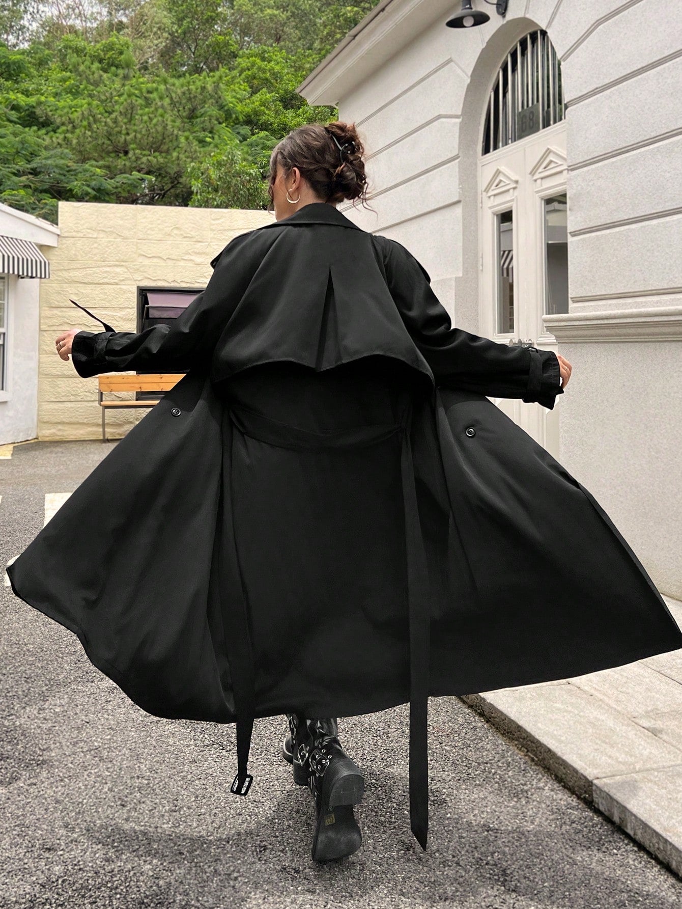 Plus Size Long Windbreaker Coat For Early Autumn