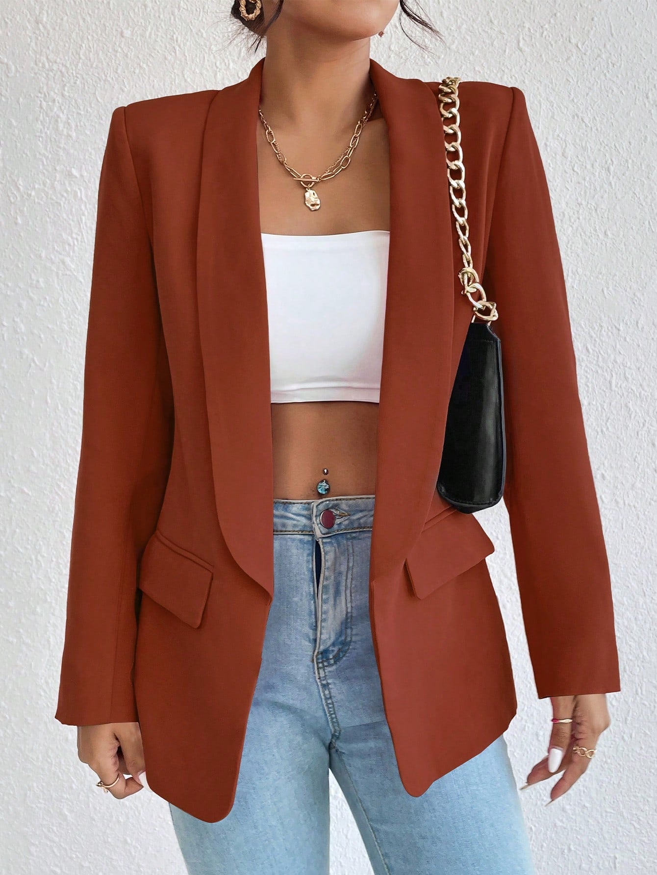 Solid Color Shawl Collar Blazer