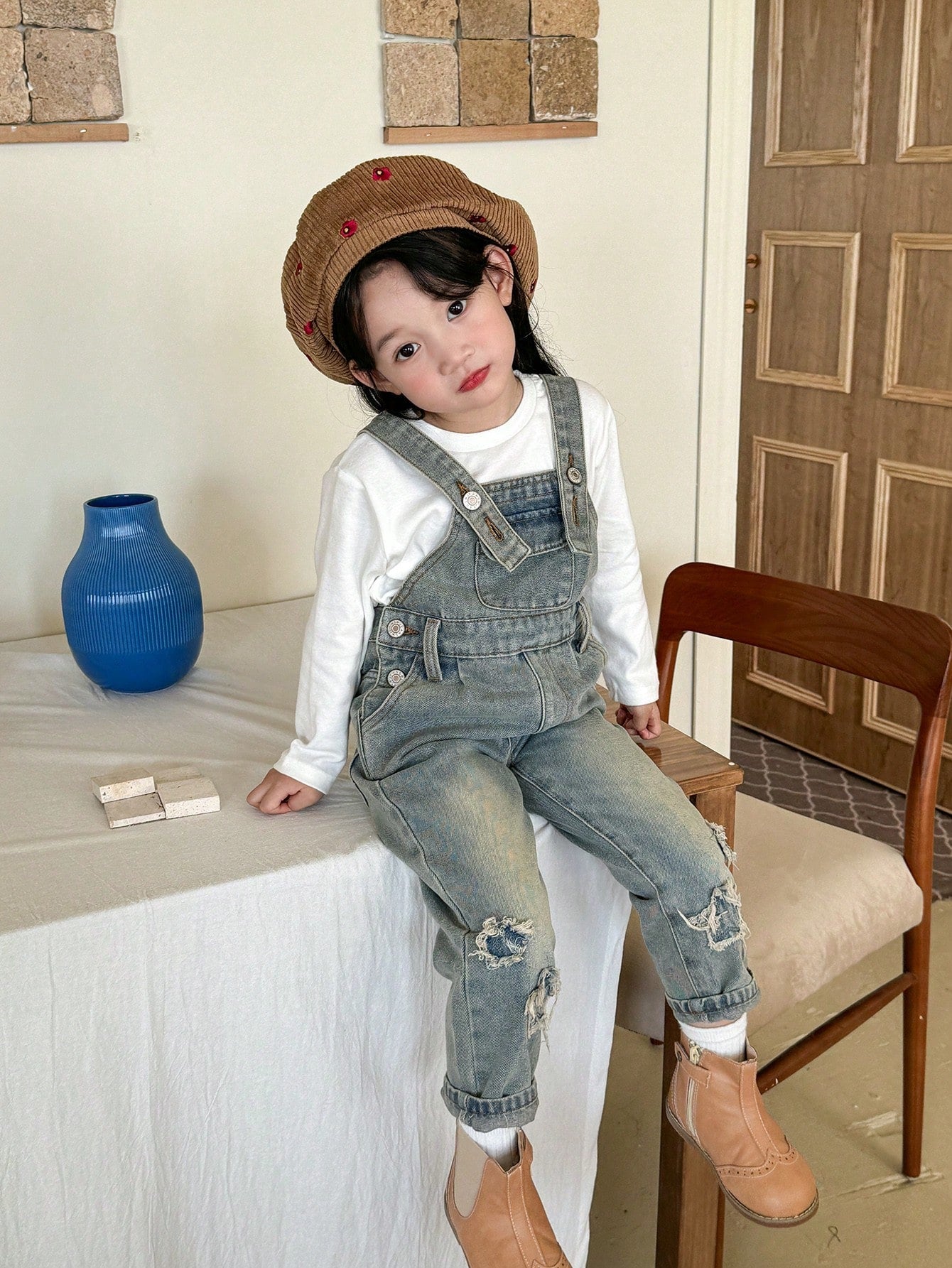 Kids YOUNG GIRL Y2K Vintage Sweet Cool Star Patched Adjustable Straight Denim Overalls