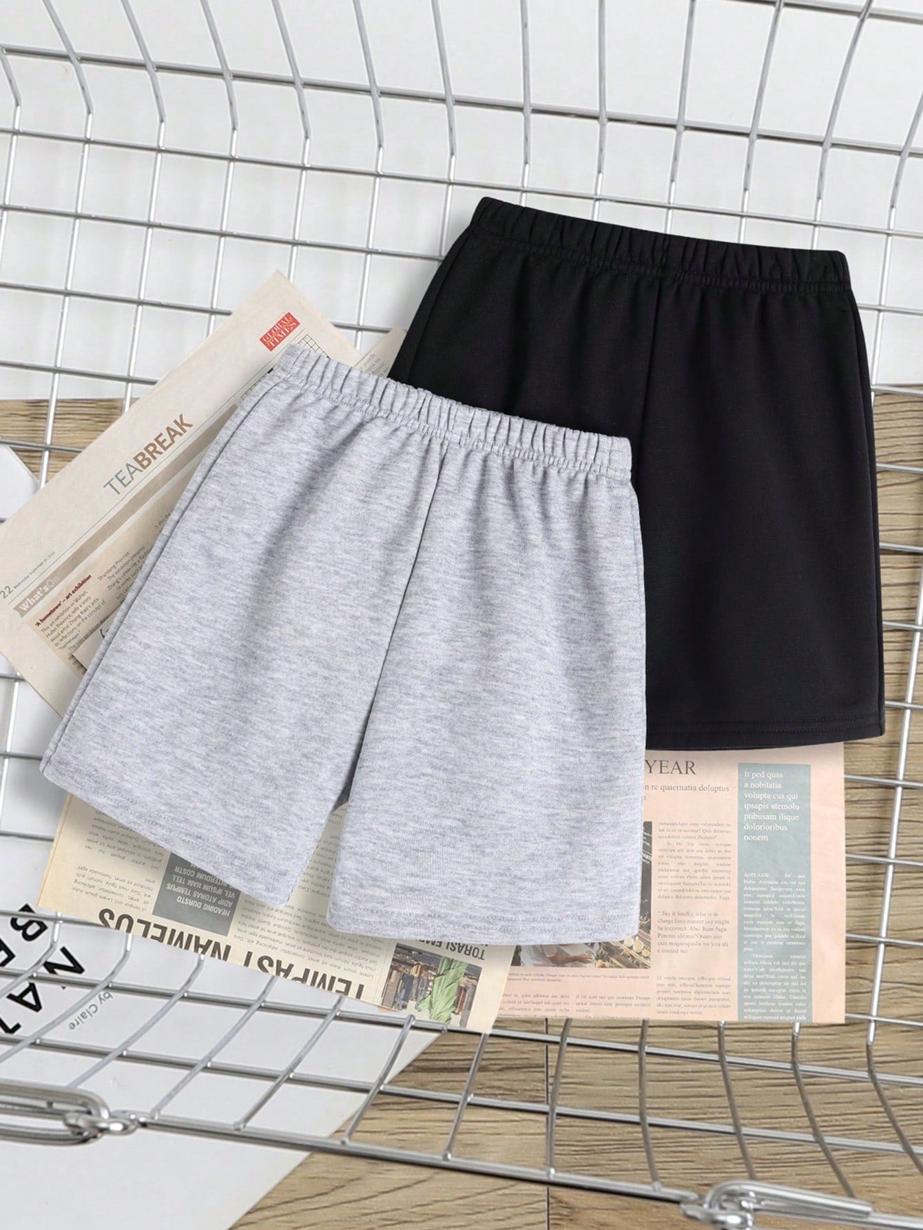 2pcs/Set Young Boy Casual Solid Color Shorts, Suitable For Summer