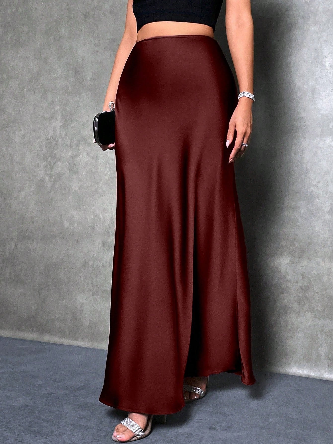 Raffinéa High Waist Solid Maxi Satin Skirt