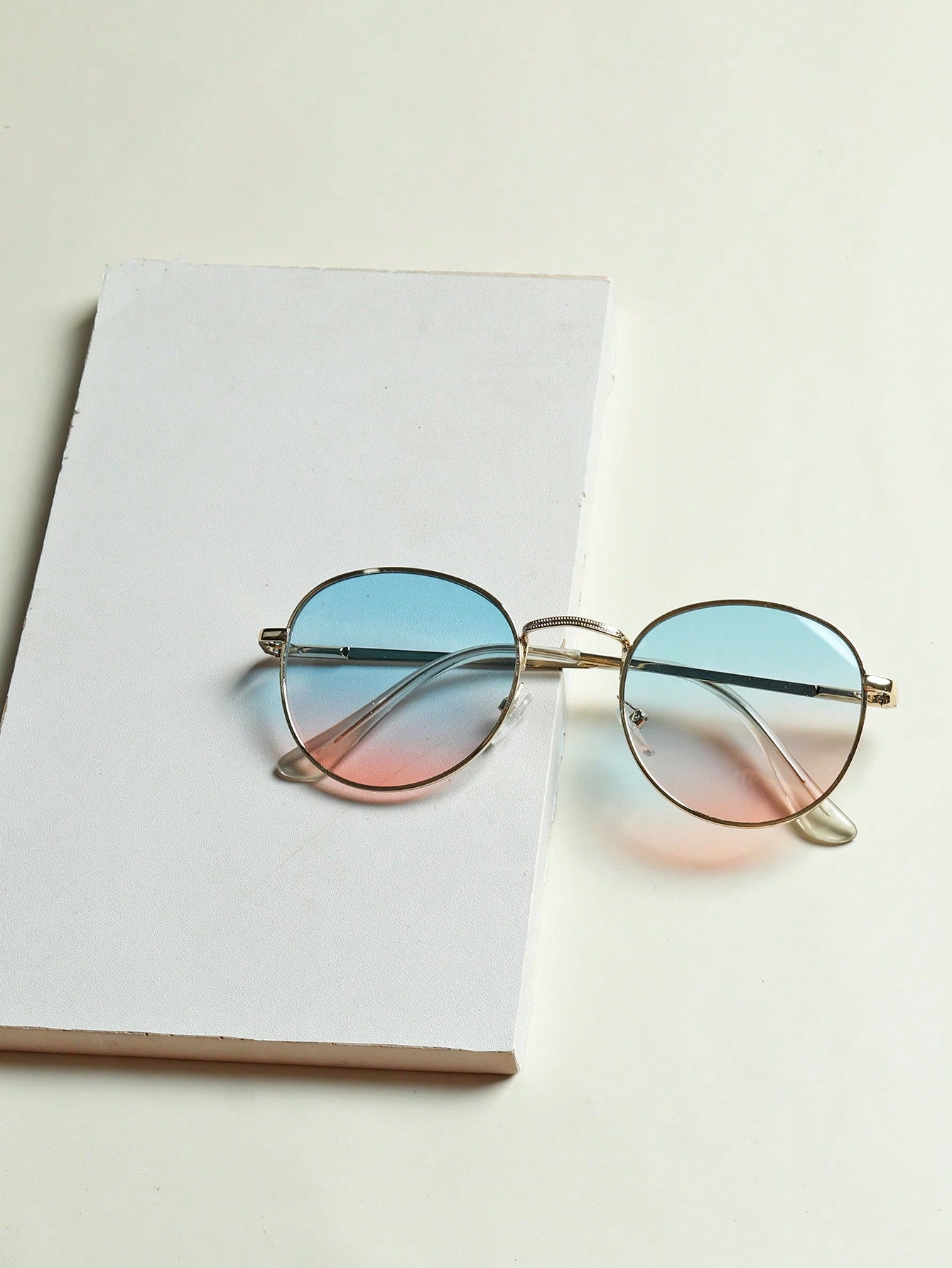 1pair Unisex Metal Frame Fashion Gradient Decoration Sunglasses For Teens