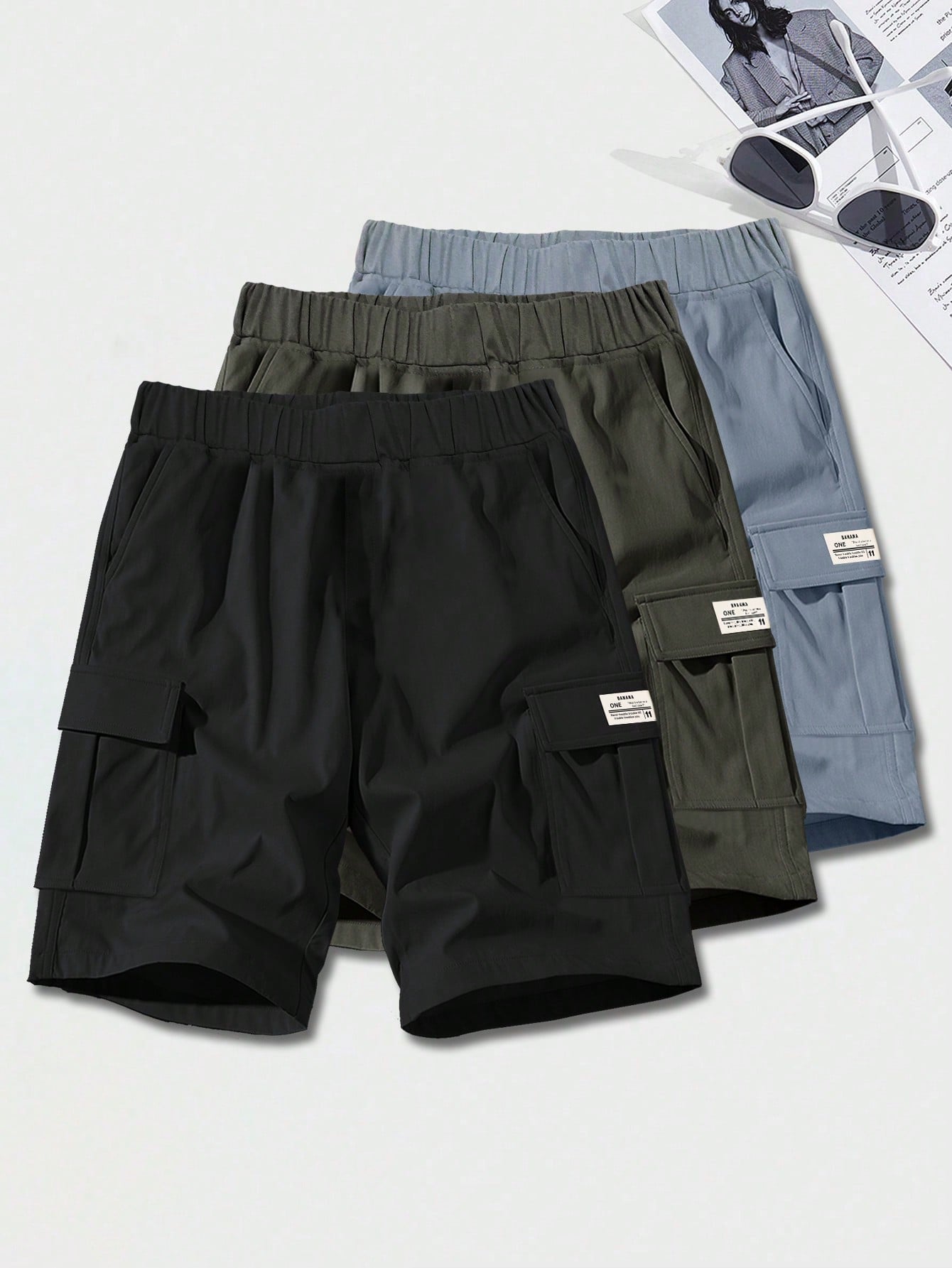 3pcs Boys' Casual Sports Outdoor Pocketed Utility Shorts, Spring Autumn