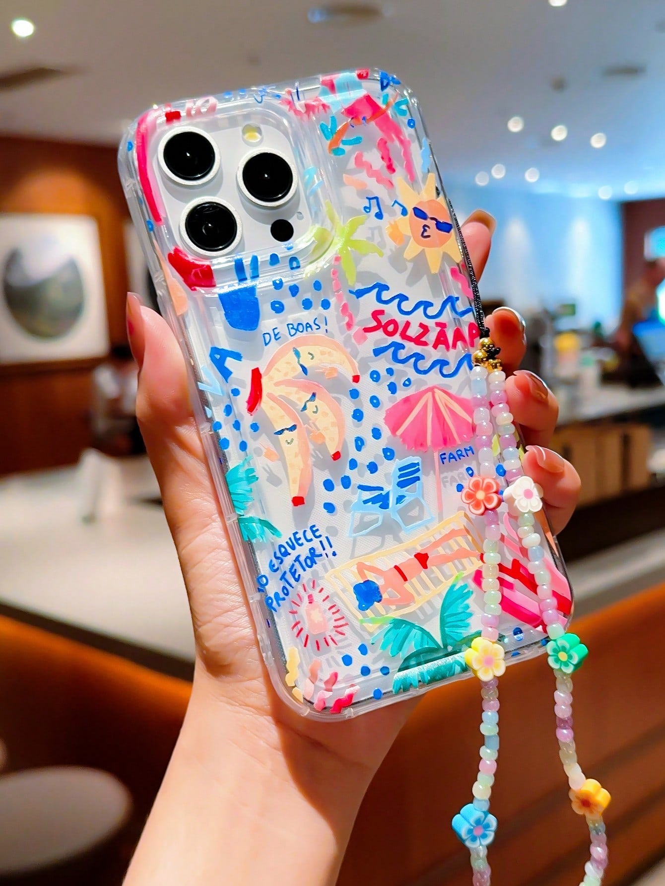 1pc Cute Cartoon Summer Beach Pattern Clear TPU Airbag Shockproof Phone Case For IPhone