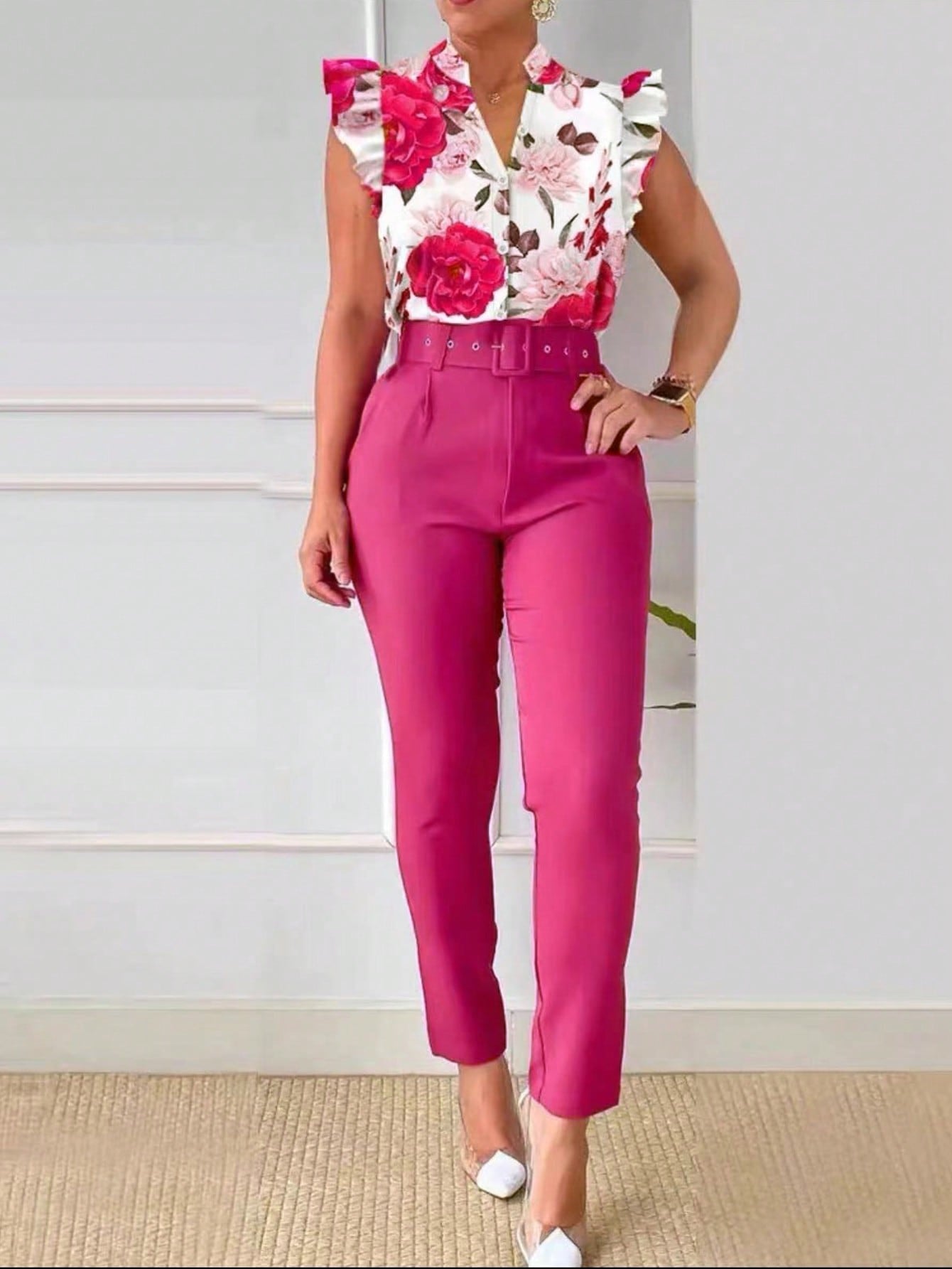 Women's Summer Commuting Leopard Print Top And Pants Two-Piece Set