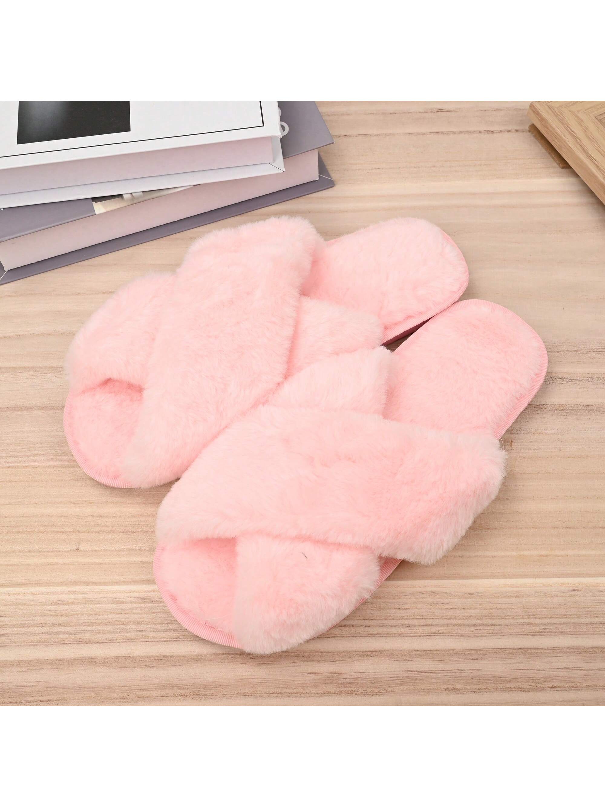 Women's Cross Strap Slippers Plush Soft Home Slippers Plush Warm Cozy Open Toe Fluffy Household Shoes Cozy Indoor Outdoor Non-Slip Breathable, Bride Slippers, Bride To Be Gift, Bridesmaid Gift, Bachelorette Party, Fluffy Slippers, Gifts For Mom,  Bridesma