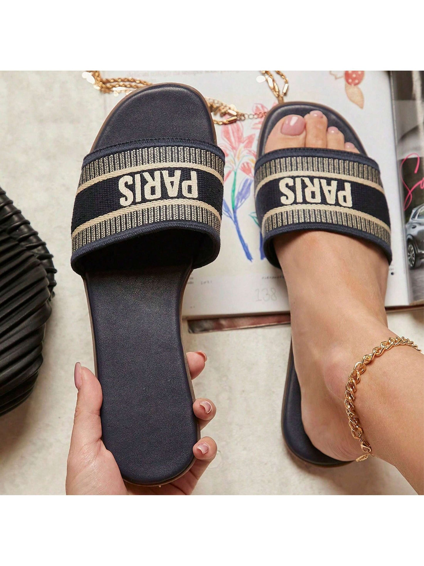 Women's Flat Sandals Summer Dress Flat Fashion Slippers Open Toe Slippers Woven Embroidered Sandals