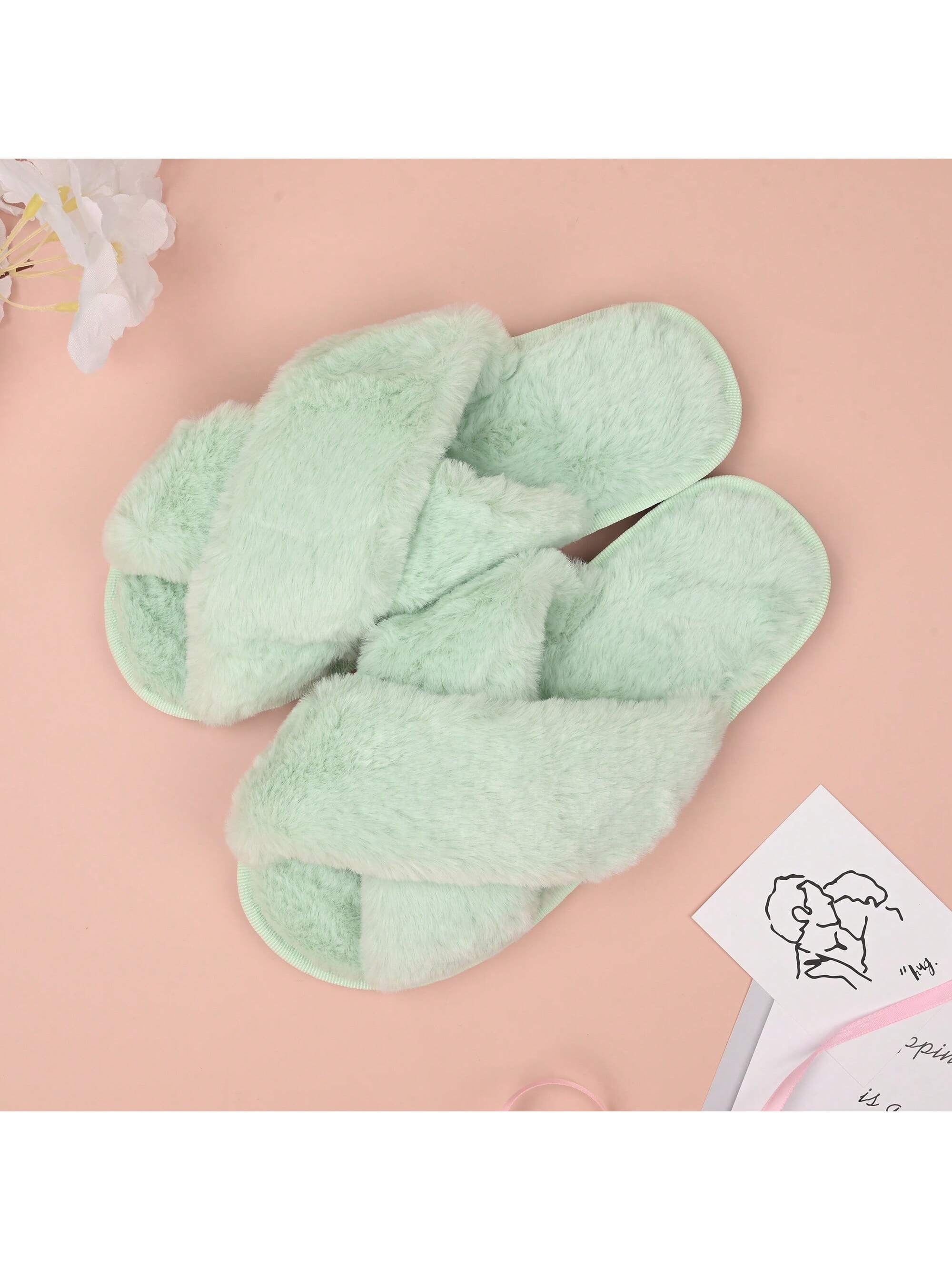 Women's Cross Strap Slippers Plush Soft Home Slippers Plush Warm Cozy Open Toe Fluffy Household Shoes Cozy Indoor Outdoor Non-Slip Breathable, Bride Slippers, Bride To Be Gift, Bridesmaid Gift, Bachelorette Party, Fluffy Slippers, Gifts For Mom,  Bridesma