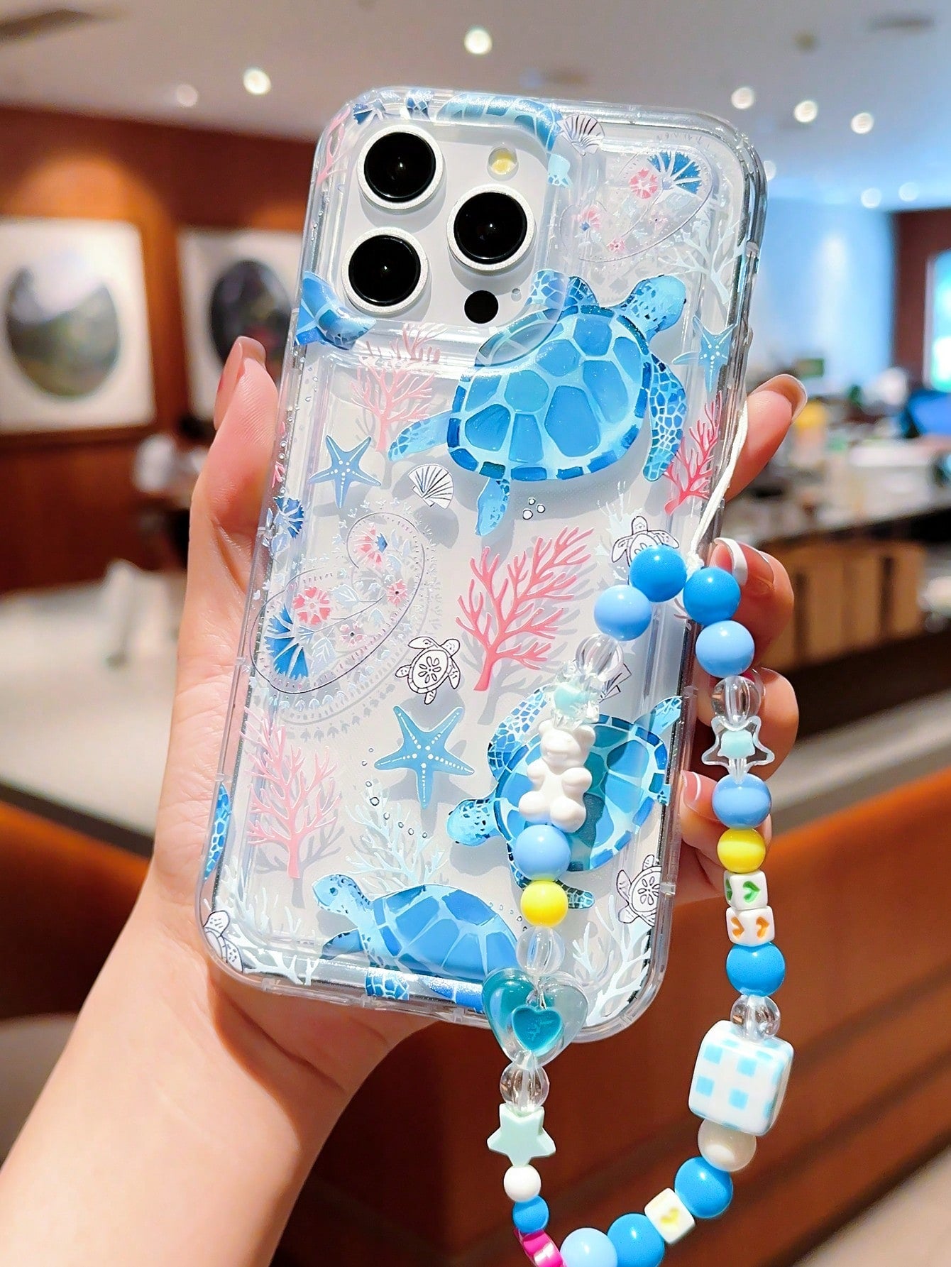 Summer 1pc Cool Ocean Turtle Pattern Transparent TPU Shock-Absorption Phone Case