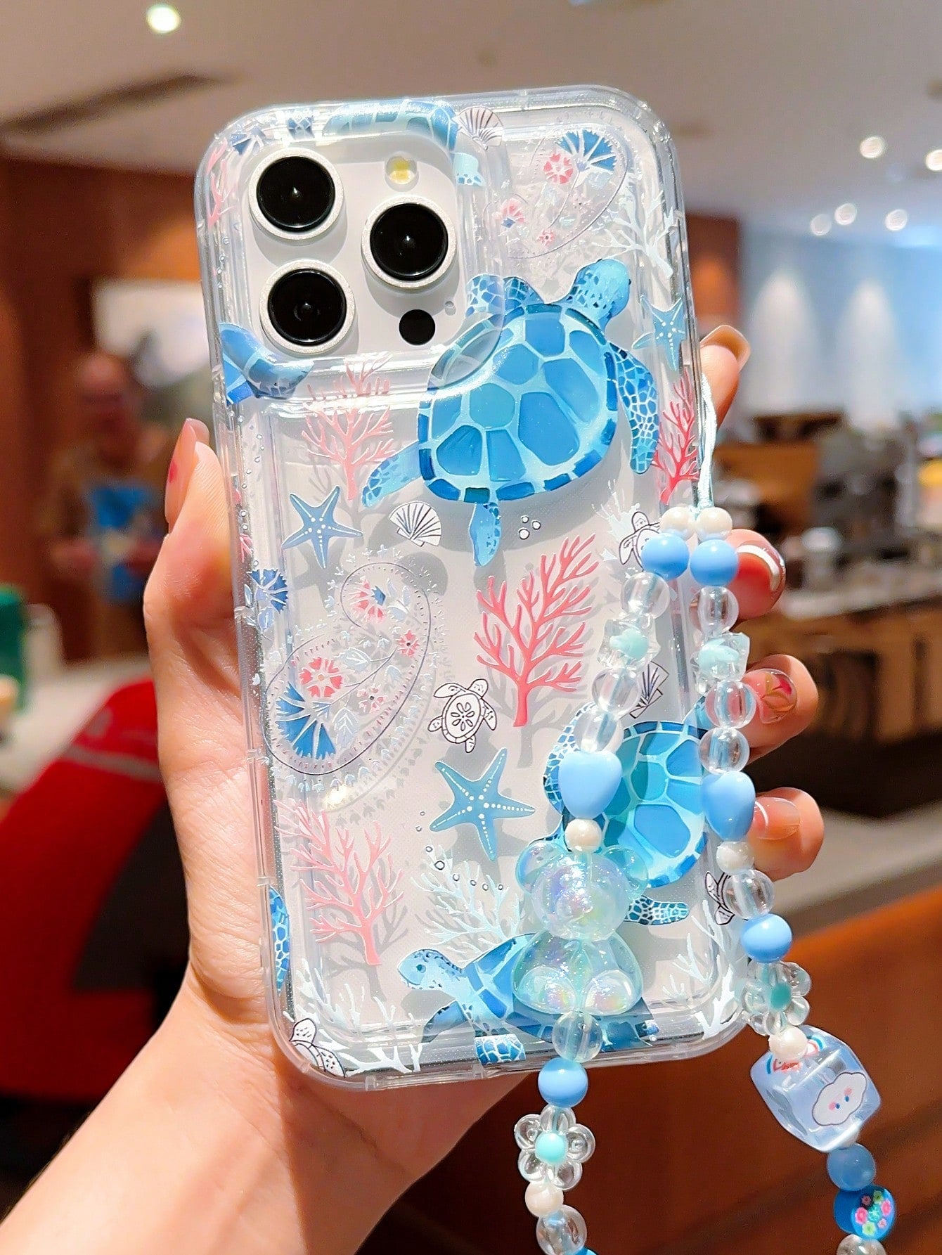 Summer 1pc Cool Ocean Turtle Pattern Transparent TPU Shock-Absorption Phone Case