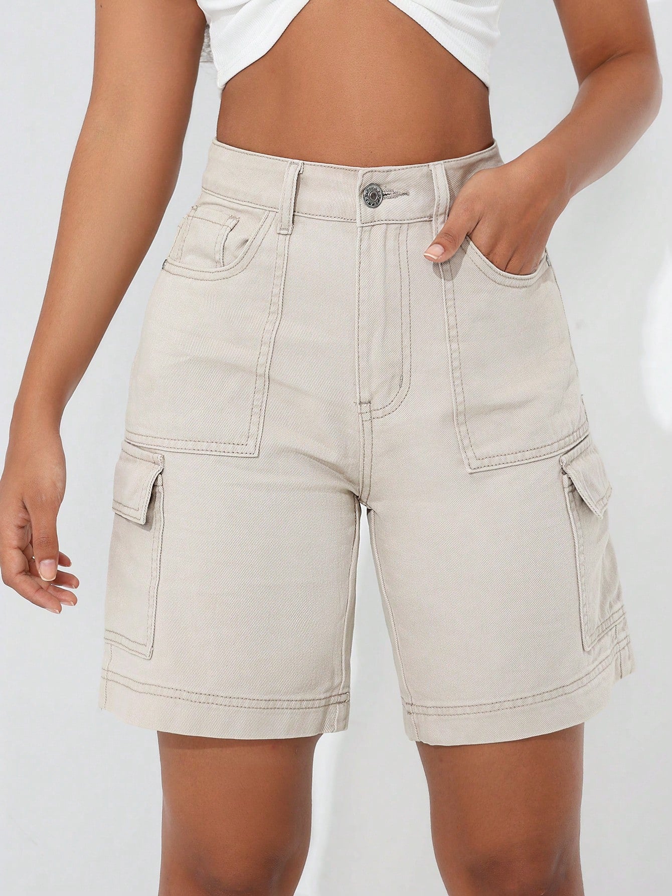 Women's Cargo Pocket Denim Shorts