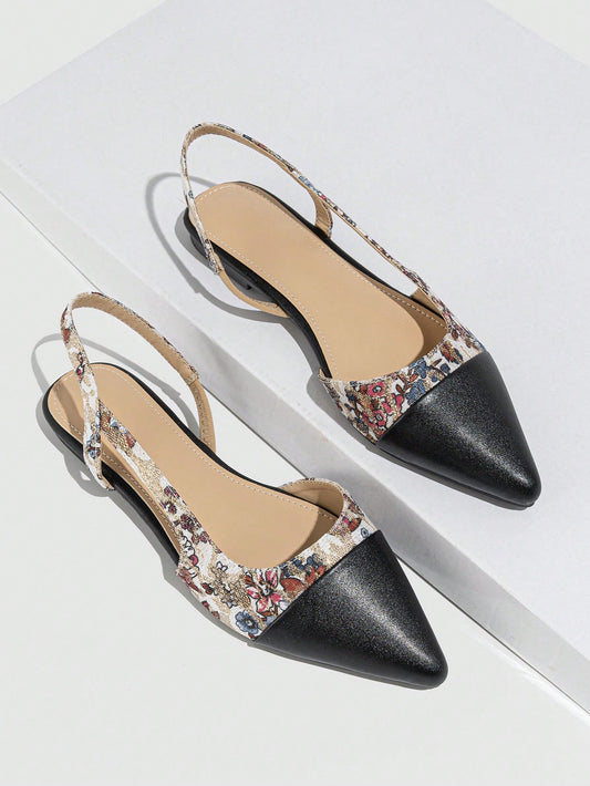 Women's Color Block Pointed Toe Soft Leather And Soft Bottom Flat Shoes With Elegant Fairy Style