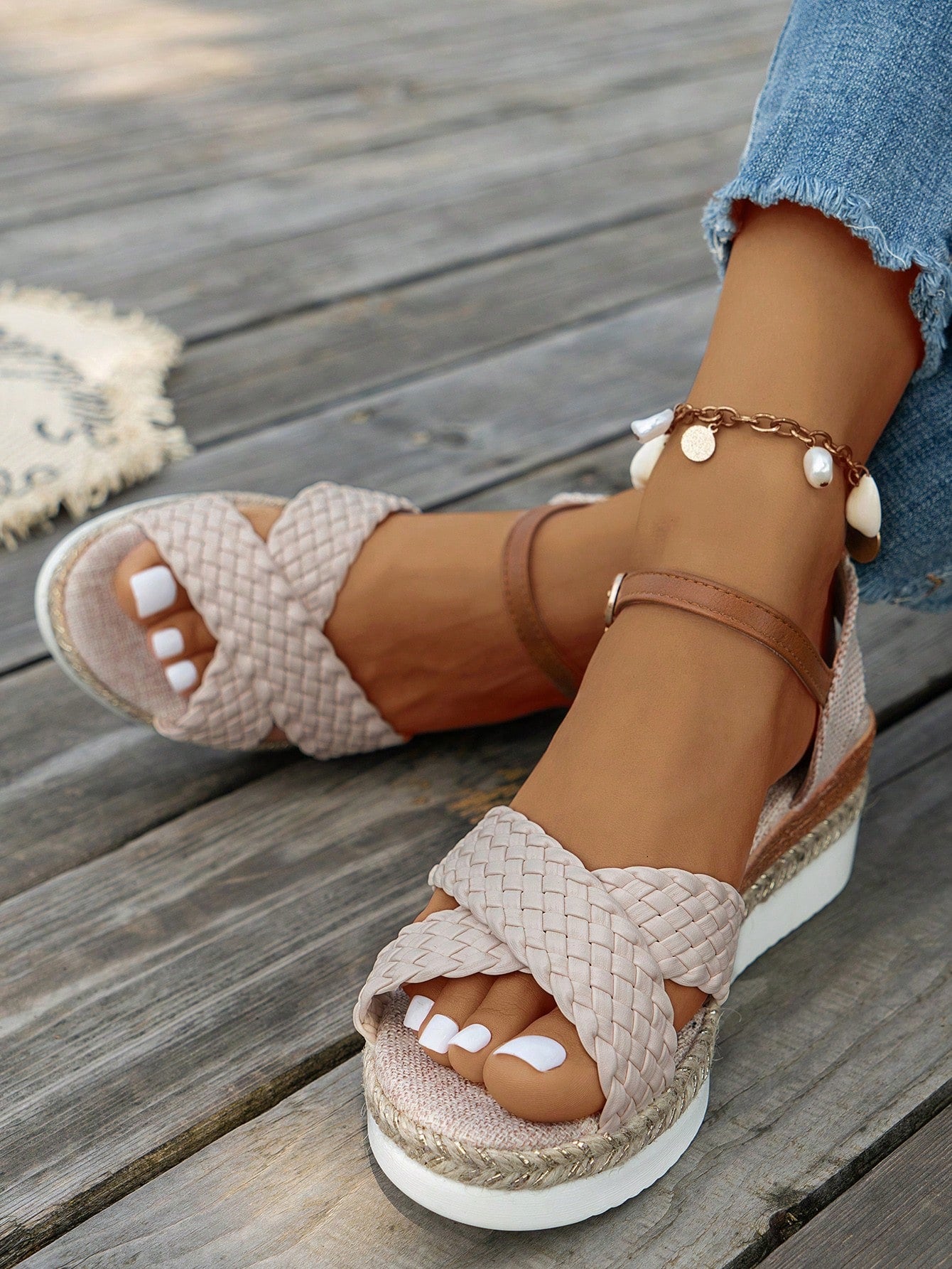 Orange Woven Platform Wedge Sandals With Ankle Strap And Espadrille Bottom, Stylish Holiday Bohemia-Inspired Sandals, Summer