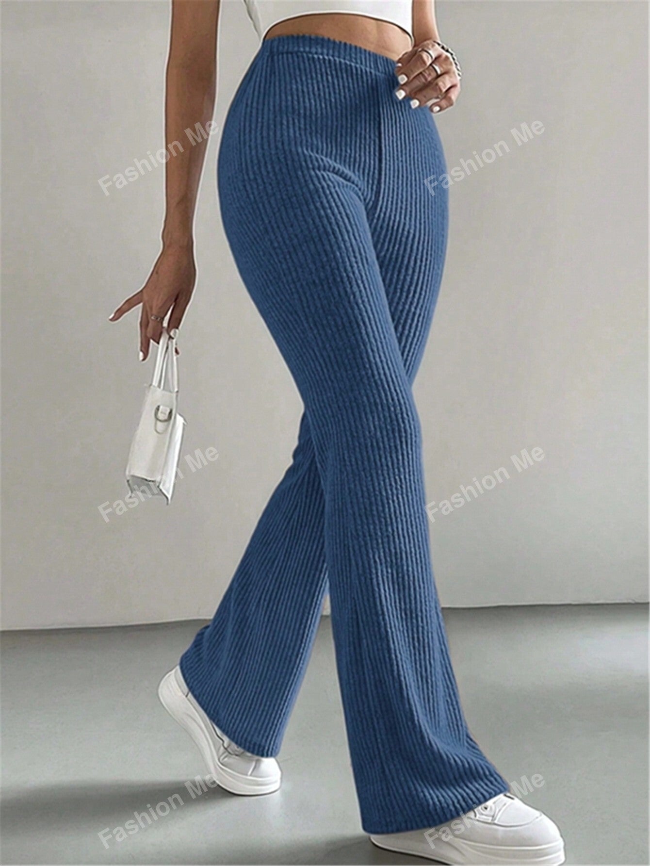 Solid Color Ribbed Knitted Casual Simple Long Pants