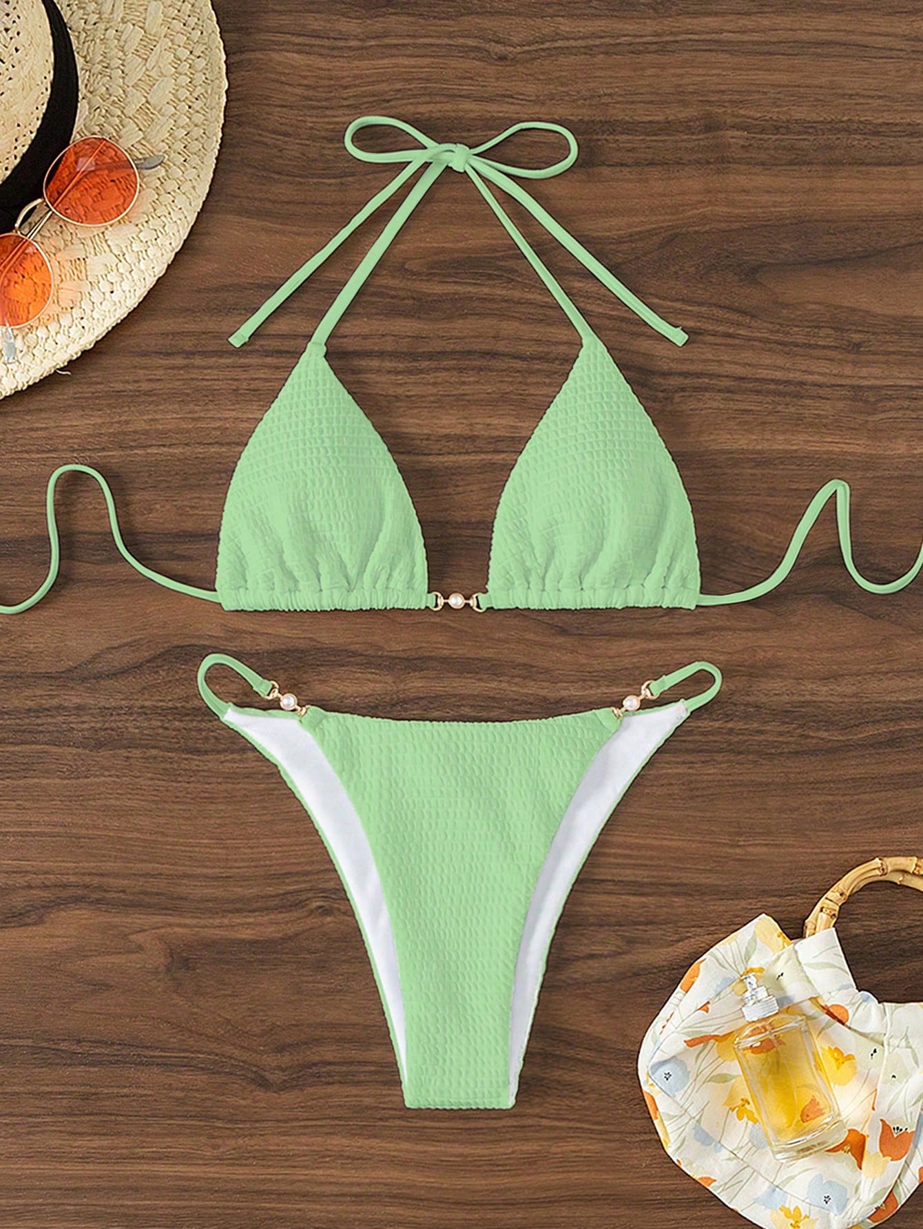 Swim Halter Textured Bikini Set, Summer Beach