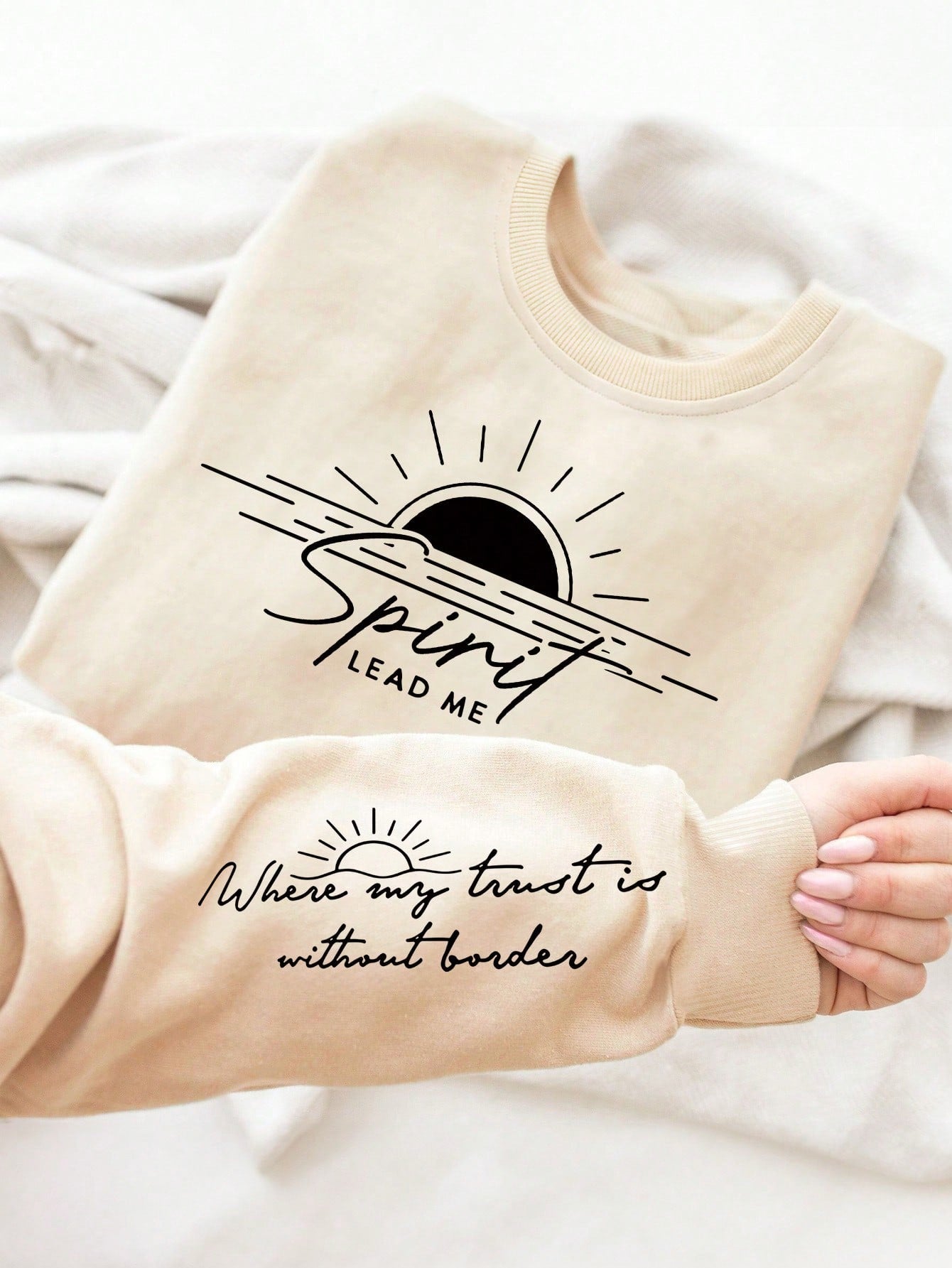 Women's Round Neck Sweatshirt With Sunrise Sunshine Letter Print, Casual Minimalistic Style