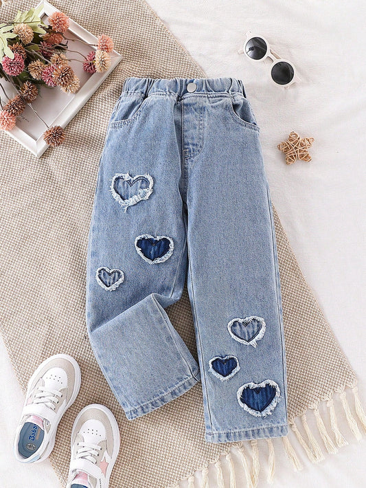 Streecool Kids Young Girl Washed Water Blue Embroidered Casual Pants