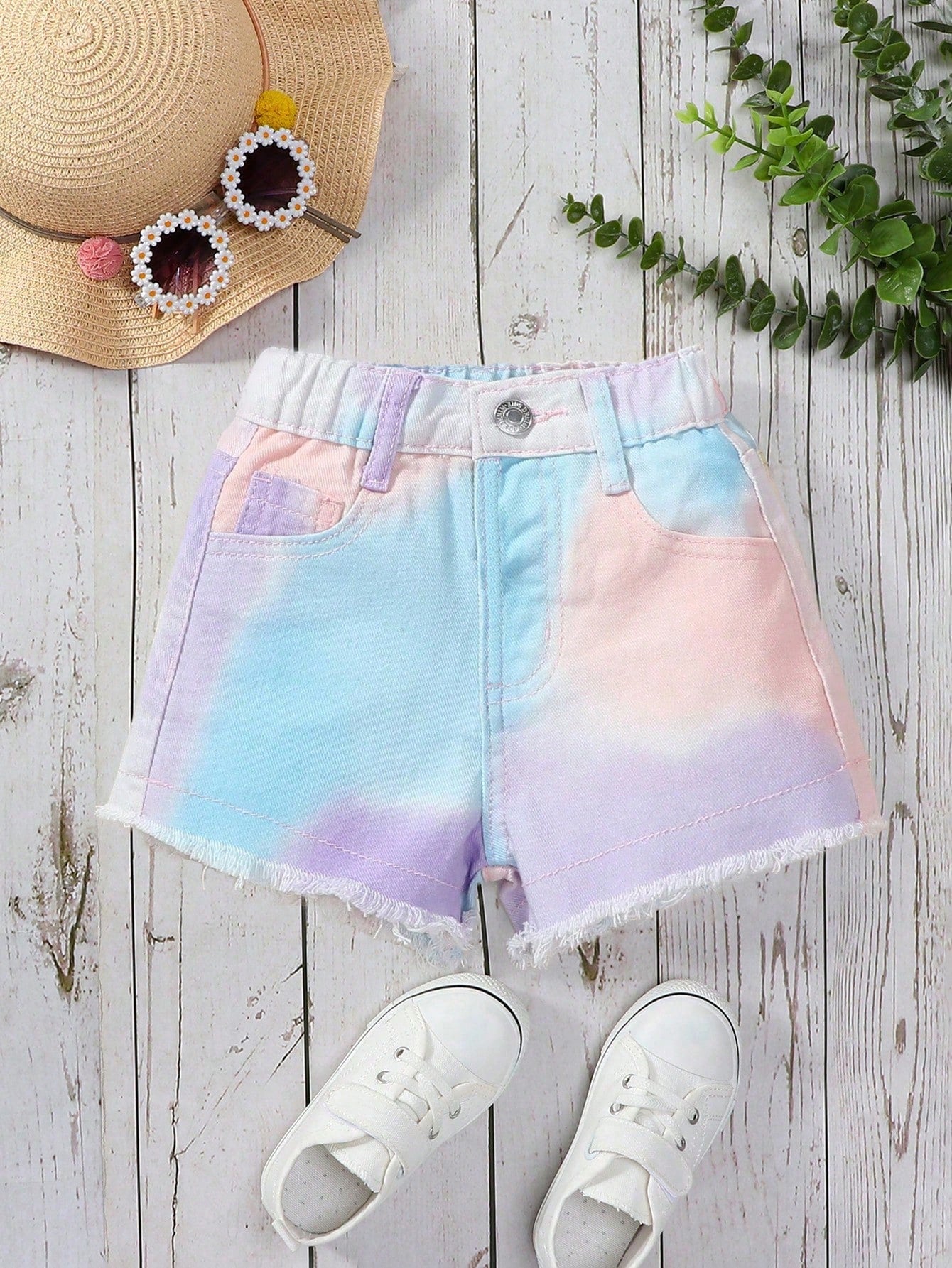 Tween Girl Vintage Style Dopa Tie-Dyed Loose Fit Comfortable Frayed Denim Shorts