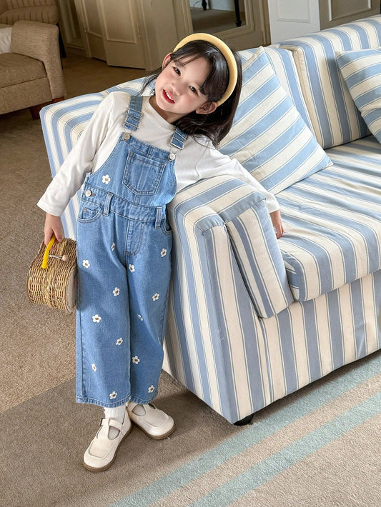 Streecool Kids Young Girl Denim Overalls And Jumpsuit, New Casual Fashion Printed Washed Denim Overalls