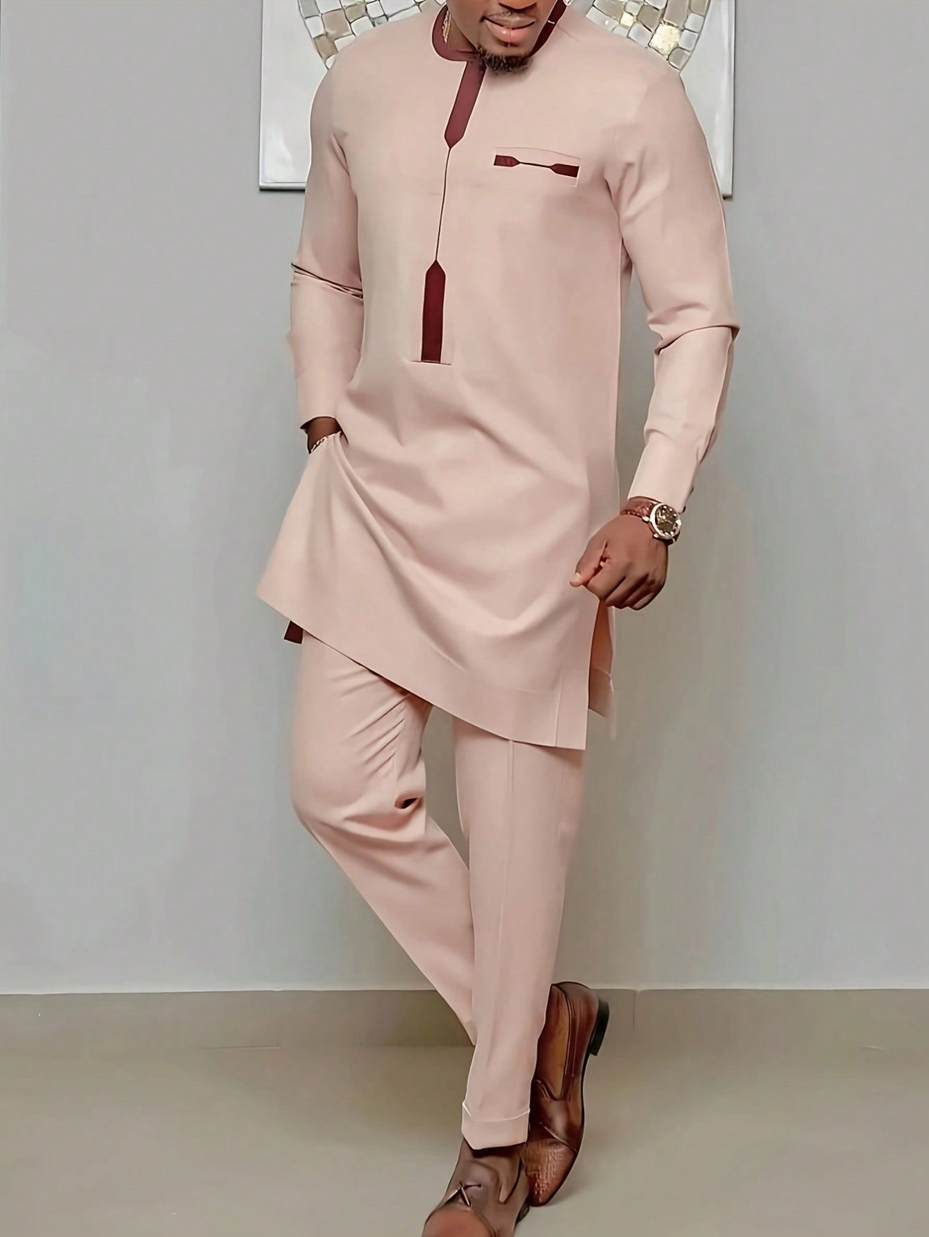 Men's Simple Solid Color Long Sleeve Suit With Long Pants