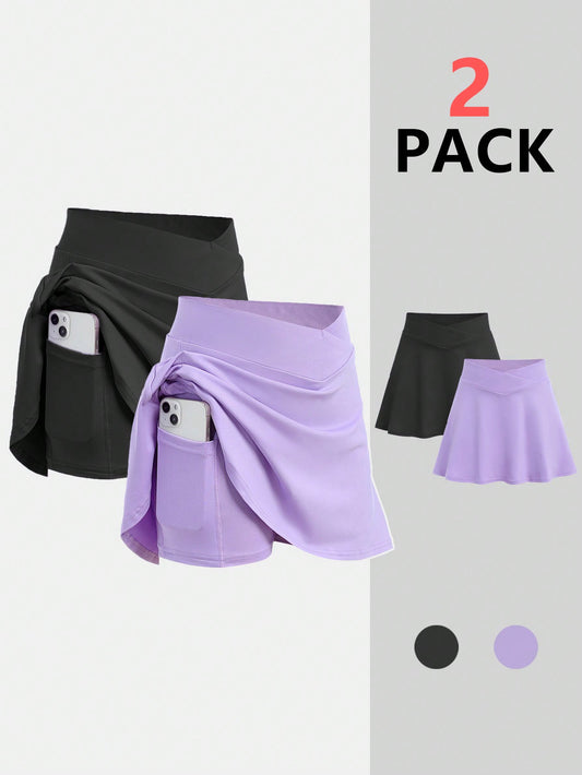 Tween Girl Casual Spring/Summer Knit High Elasticity Sports Skirt With Safety Shorts